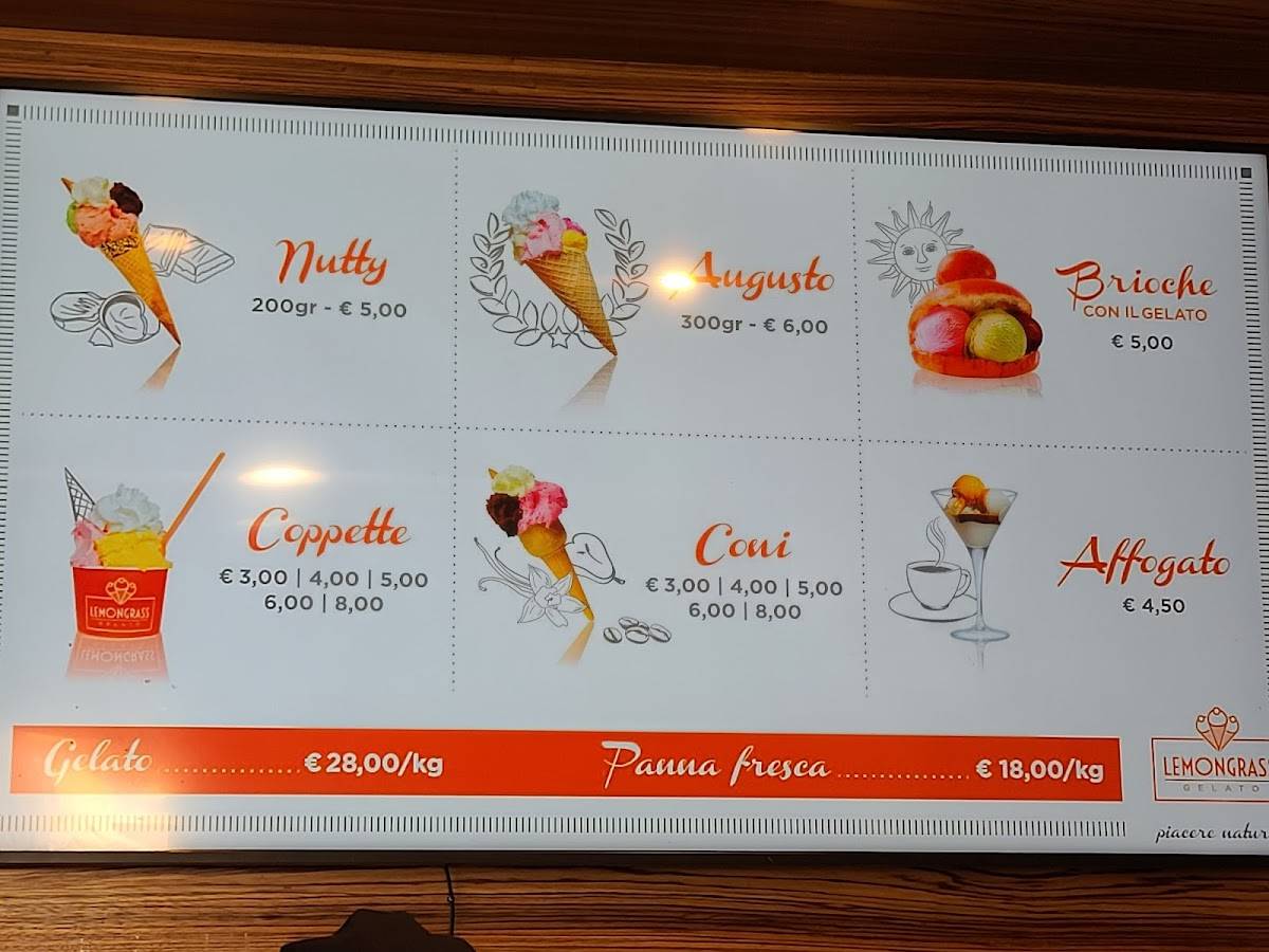 Menu de Lemongrass Ice Cream Via Barletta