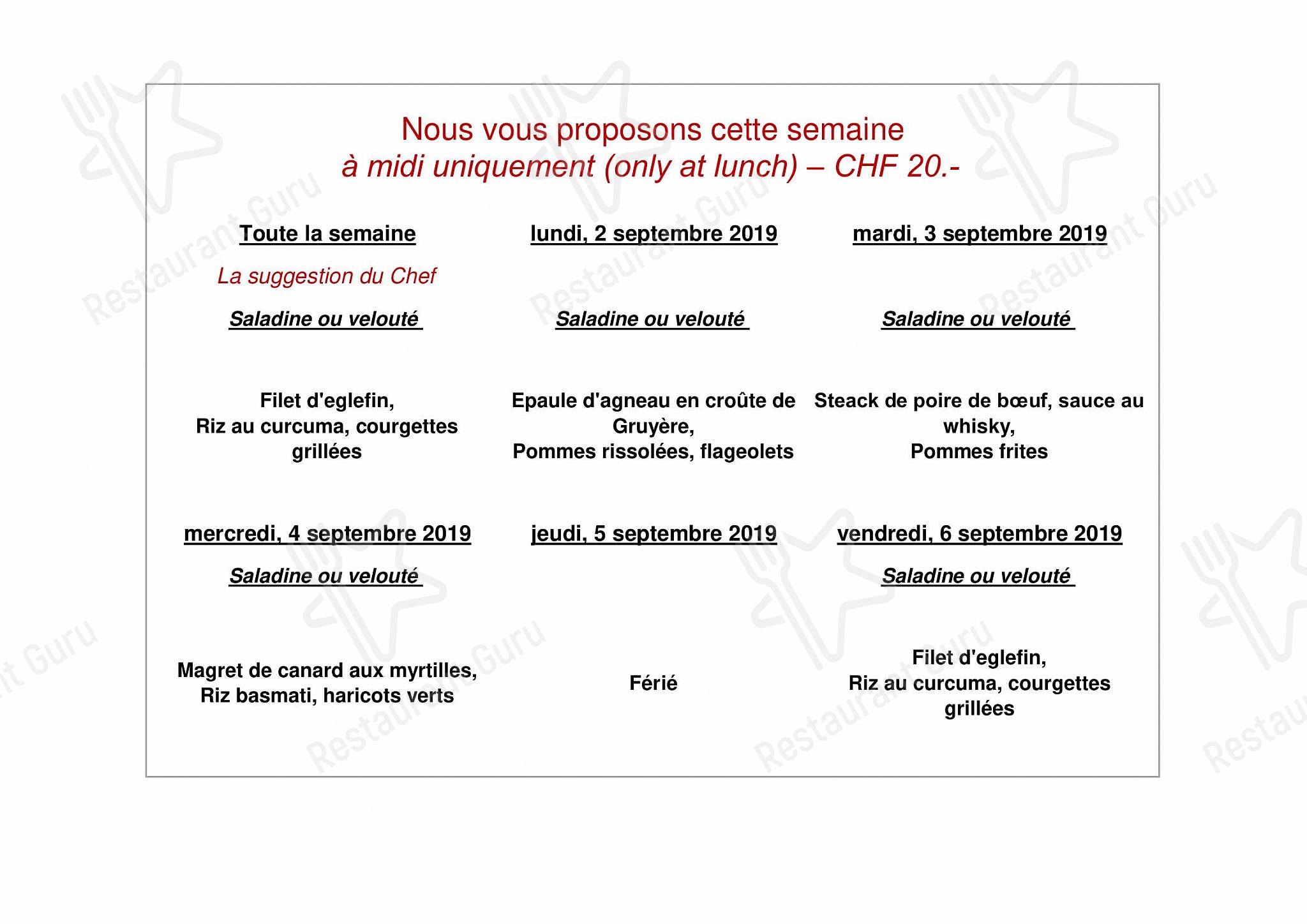 Tea Menu per Restaurant Les Armures in Ginevra
