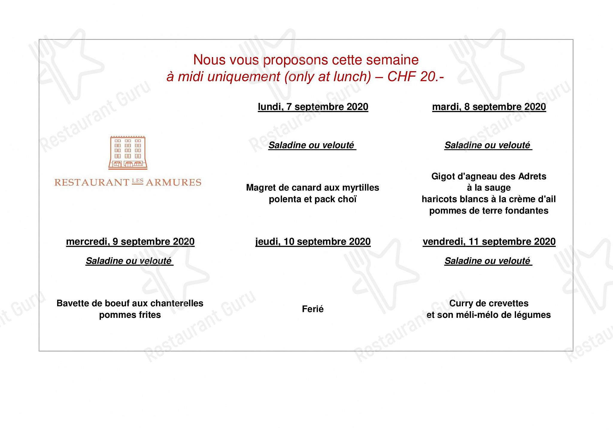 Menu di Restaurant Les Armures - Tea Menu