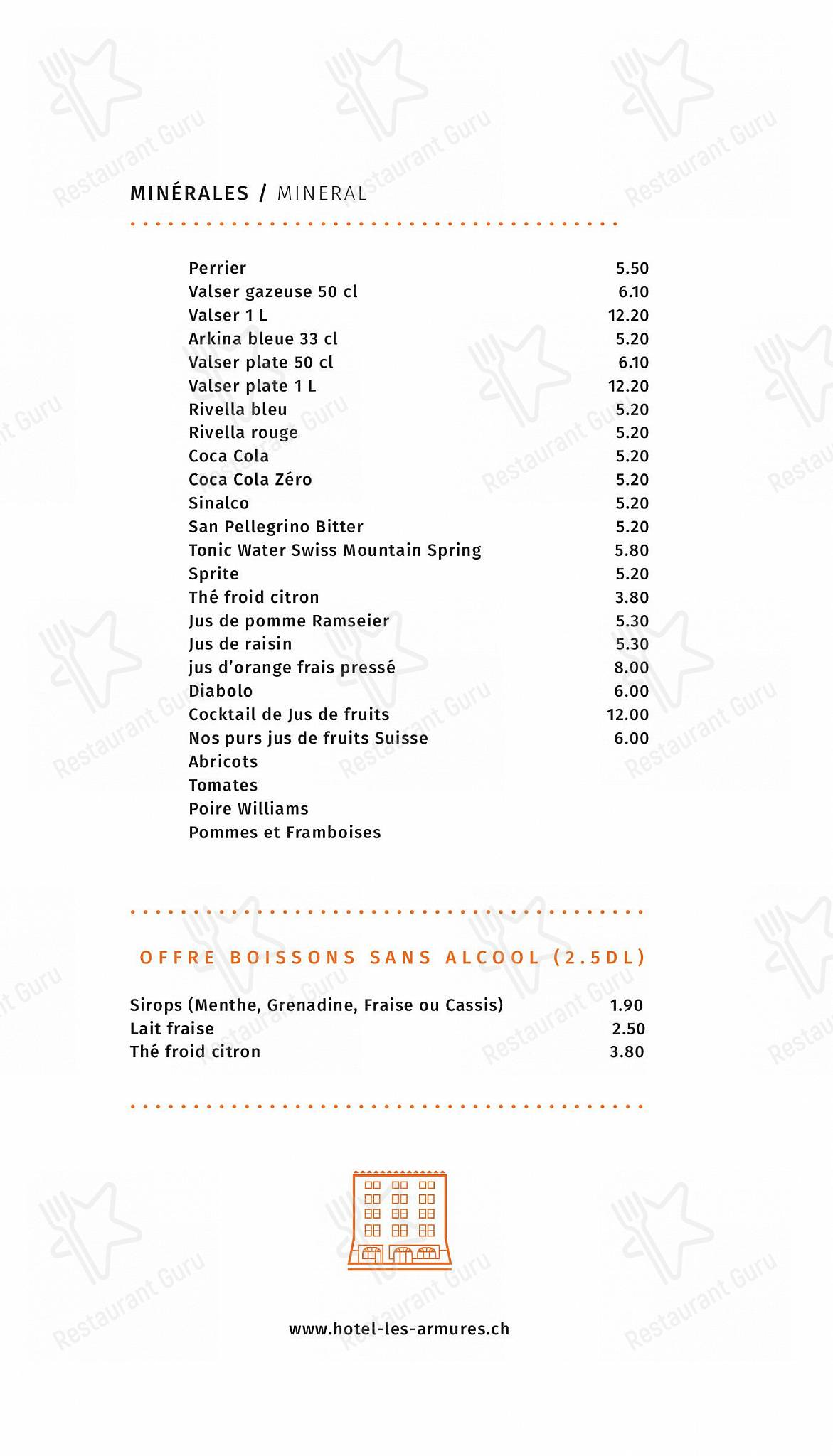 Tea Menu per Restaurant Les Armures in Ginevra