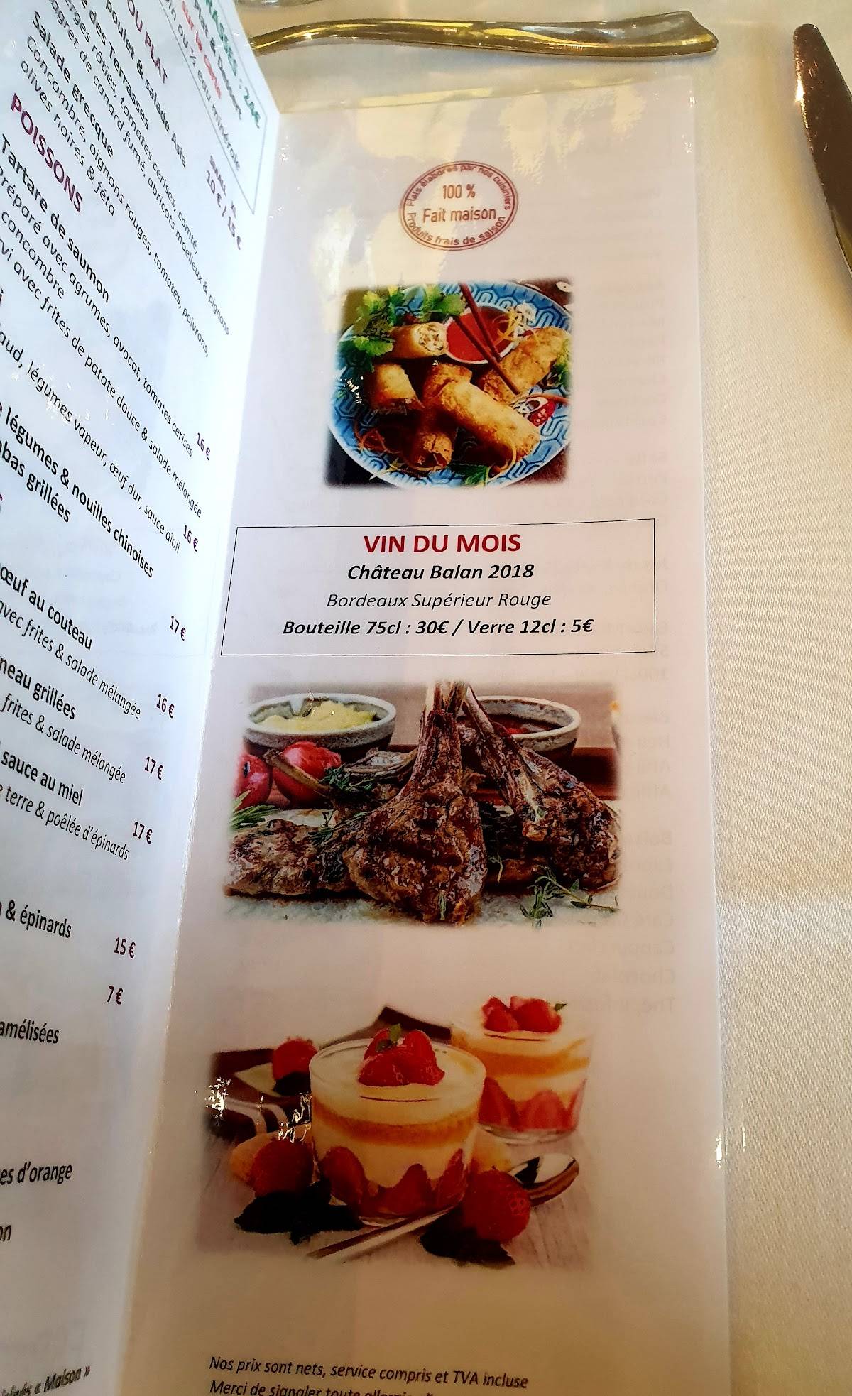 Menu de Les Terrasses d'Antipolis