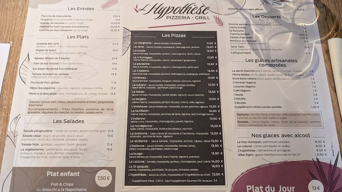 Menu de L’Hypothèse Combourg
