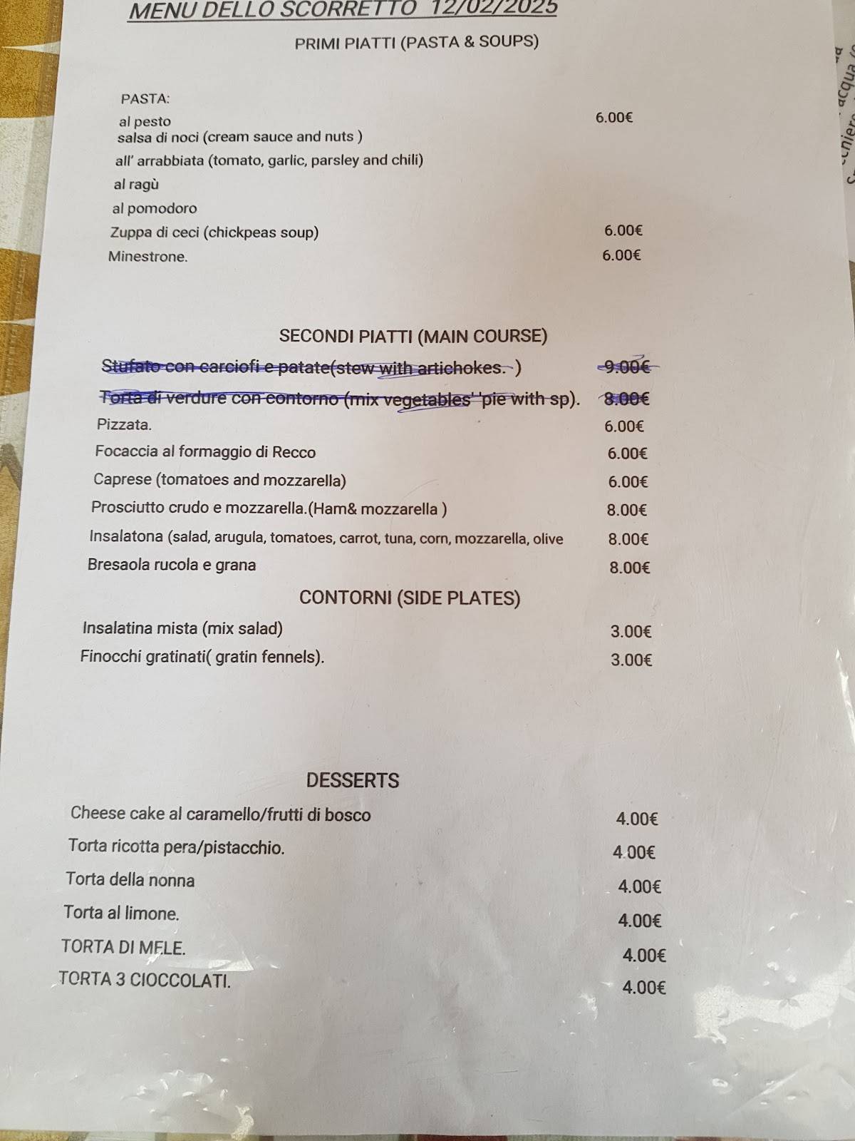 Menu di Lo Scorretto 