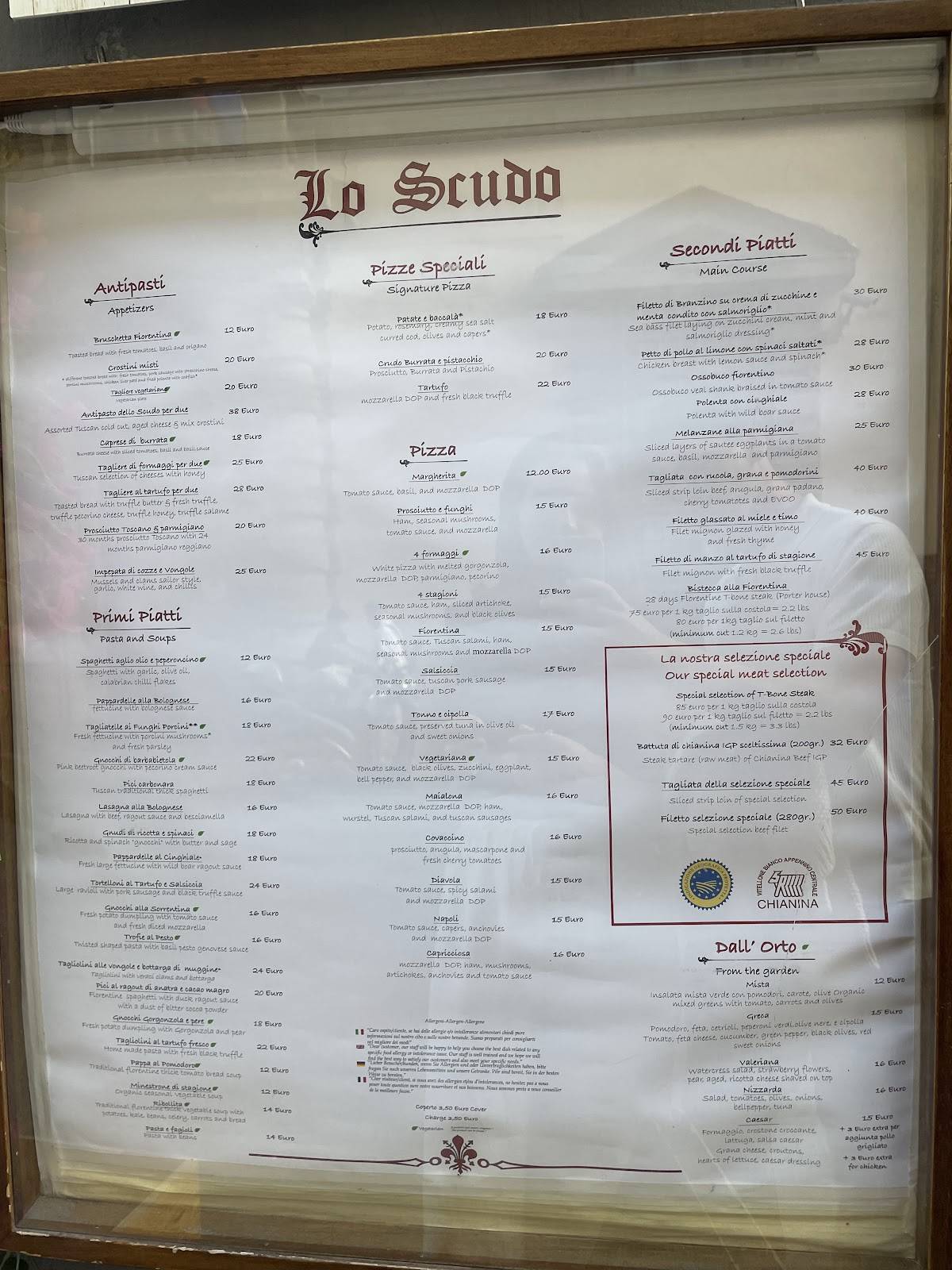 Menu di Lo Scudo 