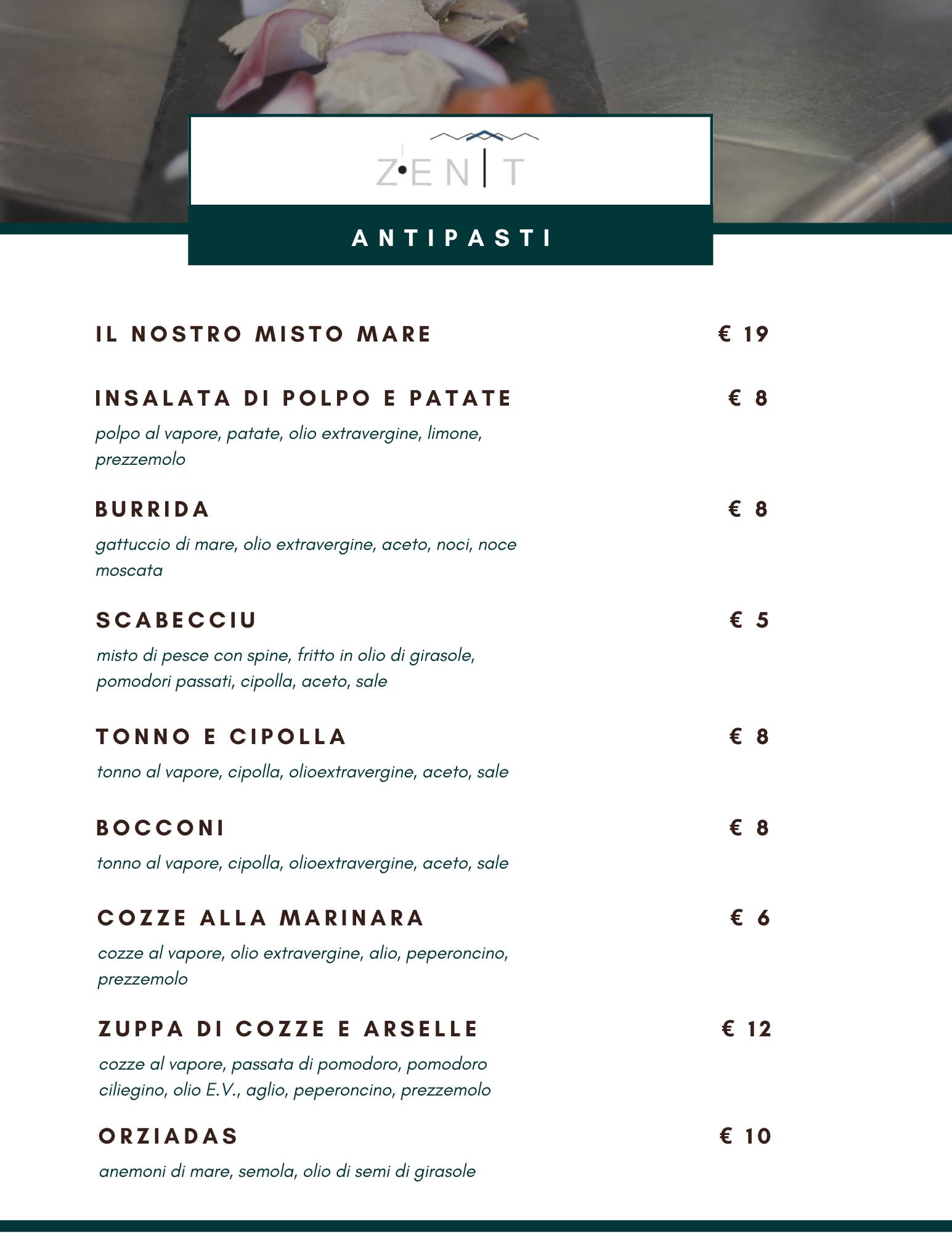 Menu di Ristorante Lo Zenit 