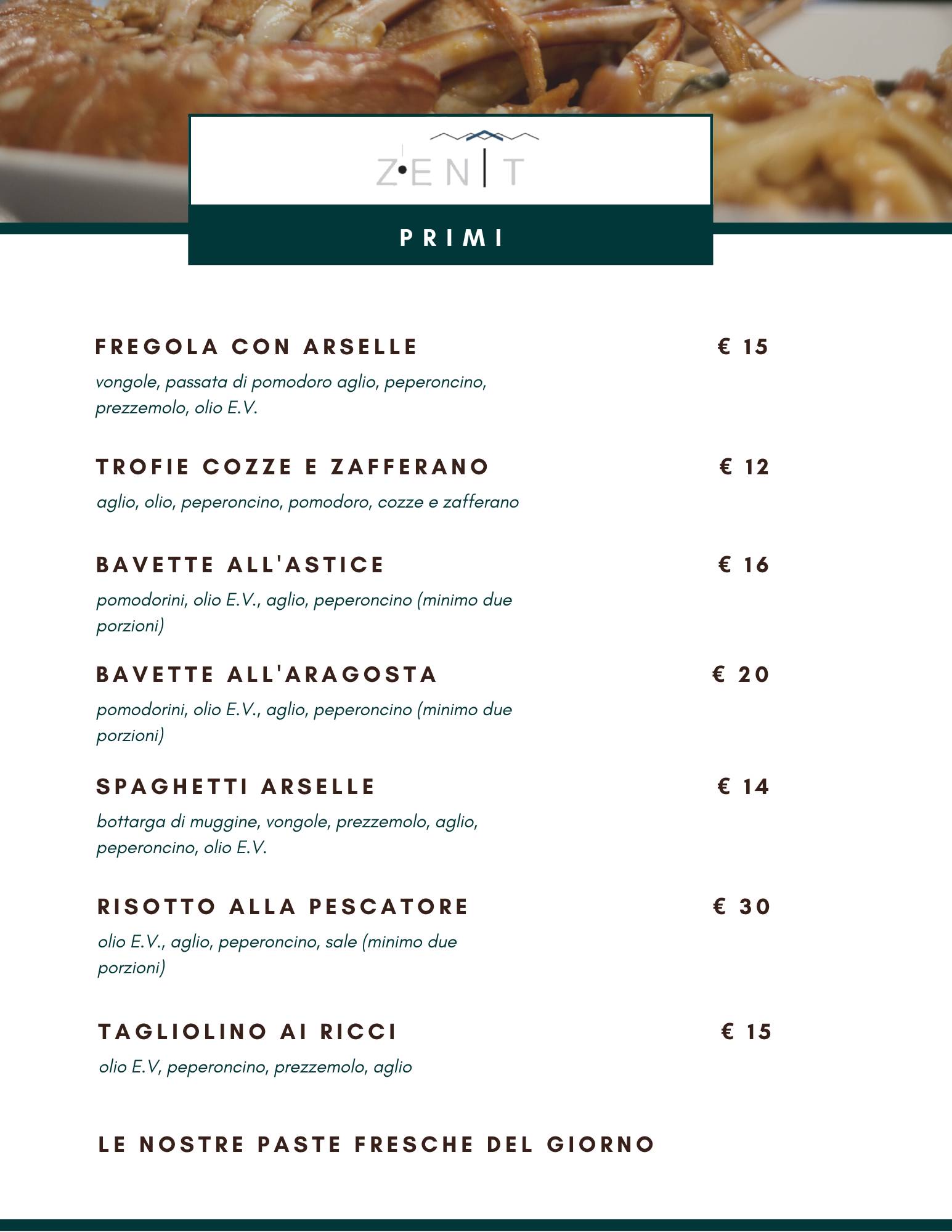 Menu di Ristorante Lo Zenit 