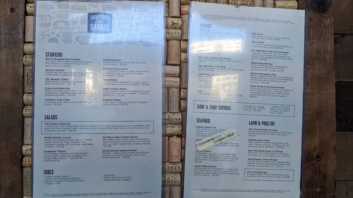 Menu at Lock Stock & Barrel, Boise