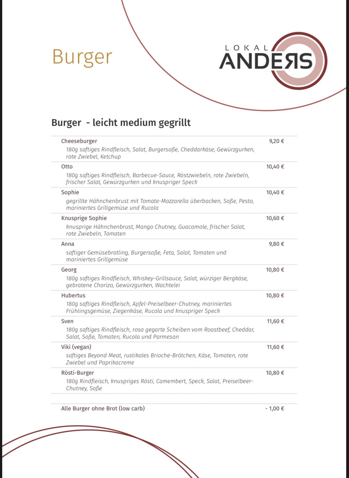 Speisekarte von Lokal Anders restaurant, Neustadt an der Aisch