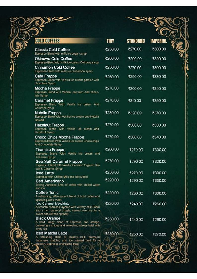 London Coffee Club (A unit of the wales), Agra menu