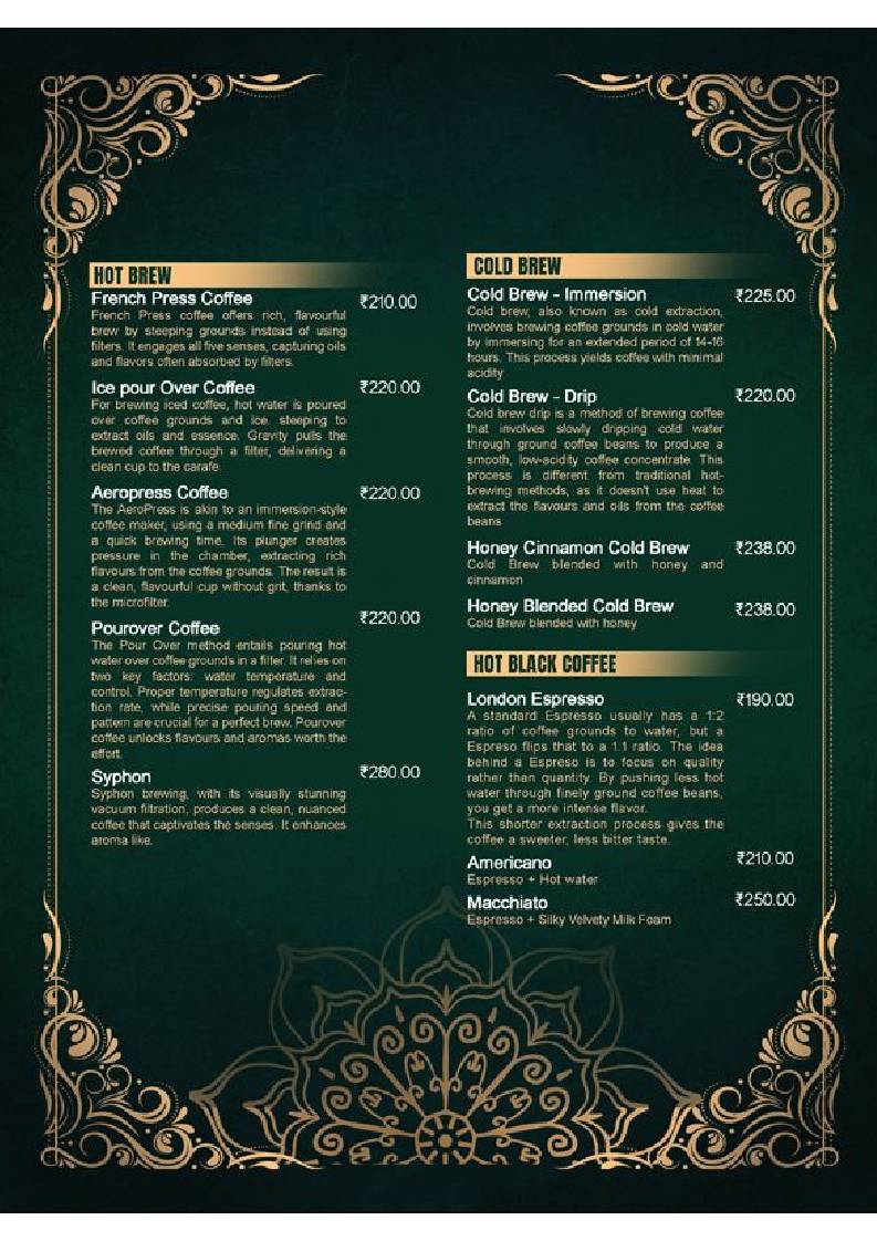 London Coffee Club (A unit of the wales), Agra menu