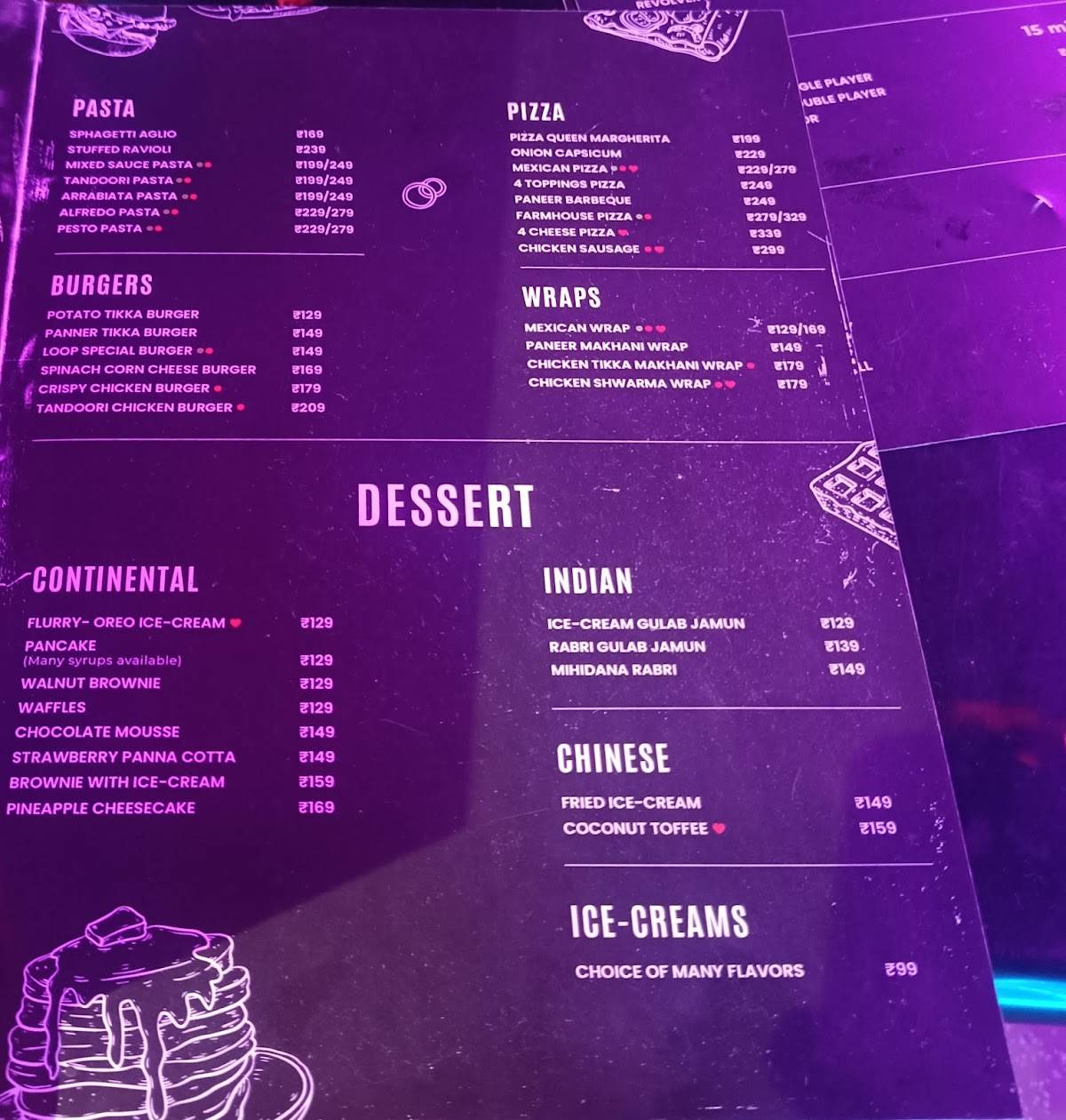 Loop Lounge menu