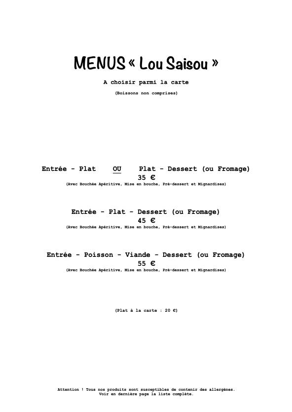 Menu de Lou Bi Alès