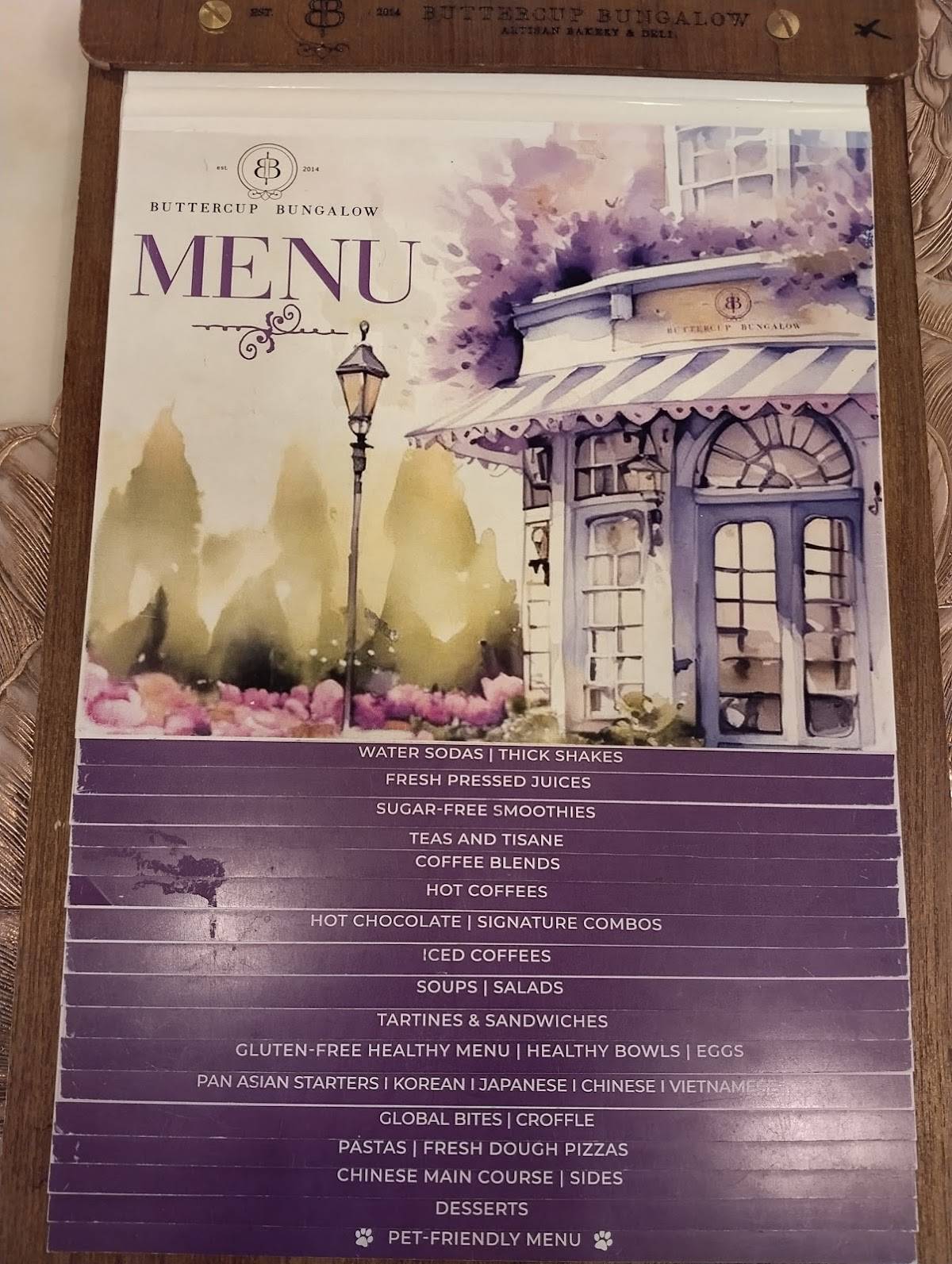 Buttercup Bungalow menu