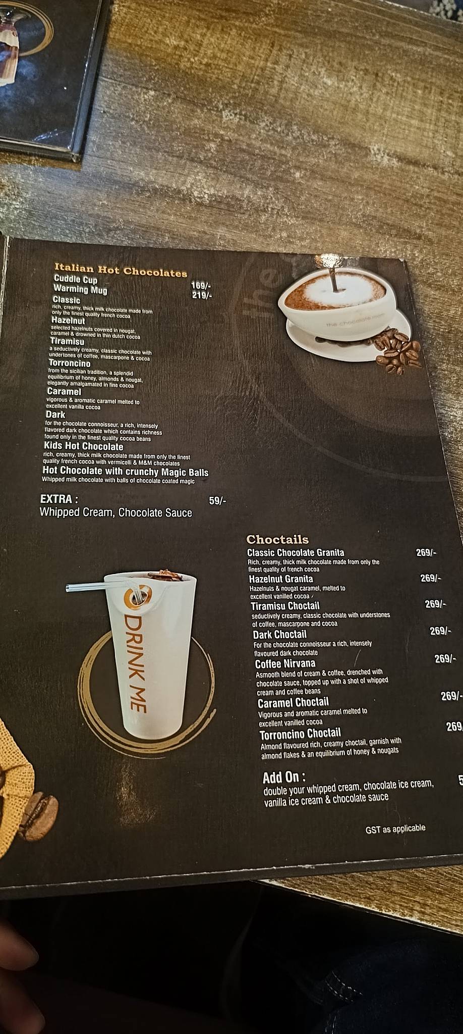 The Chocolate Room menu