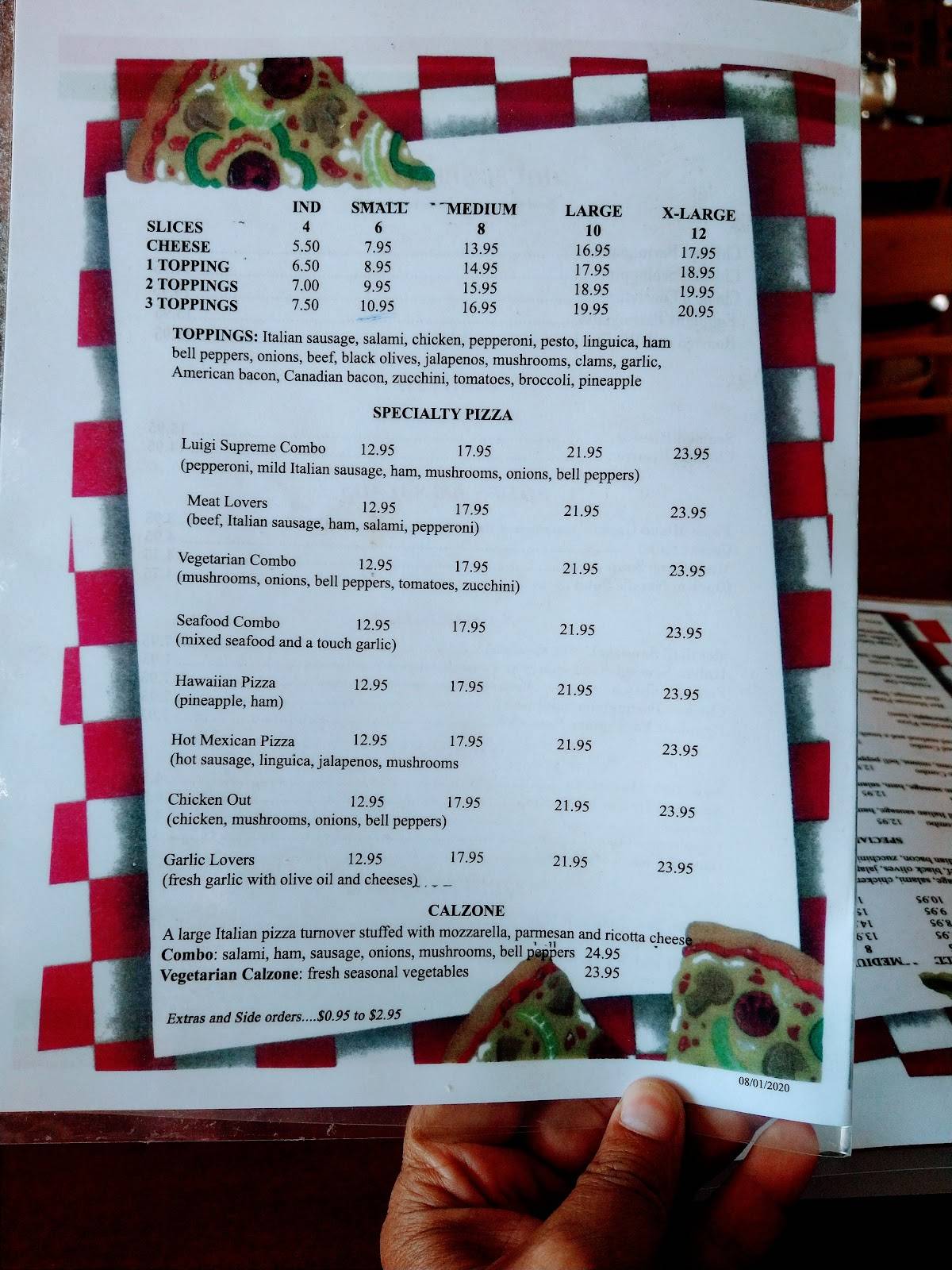 Menu at Luigi Italian Restaurant, Pacifica