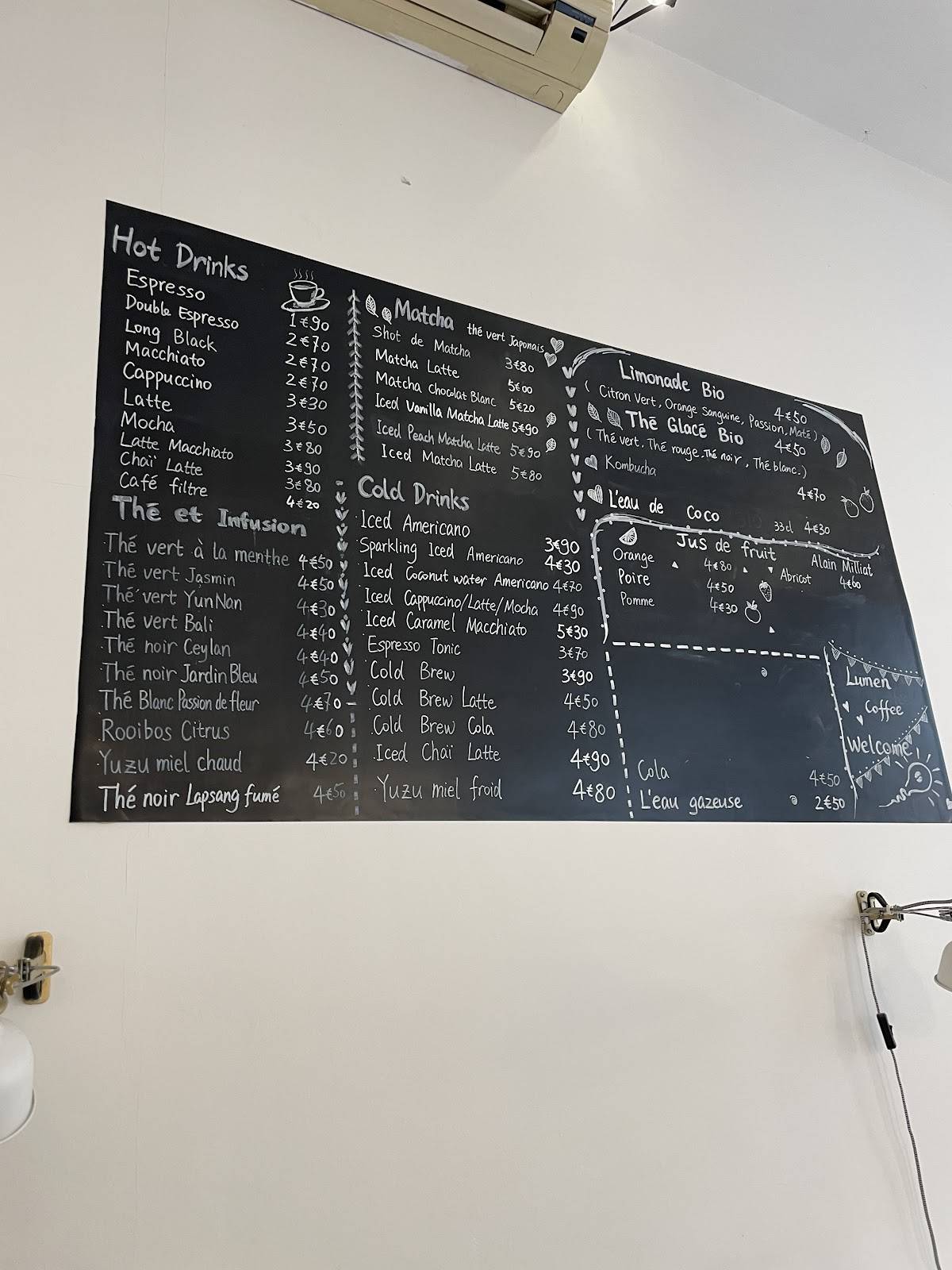 Menu de Lumen coffee