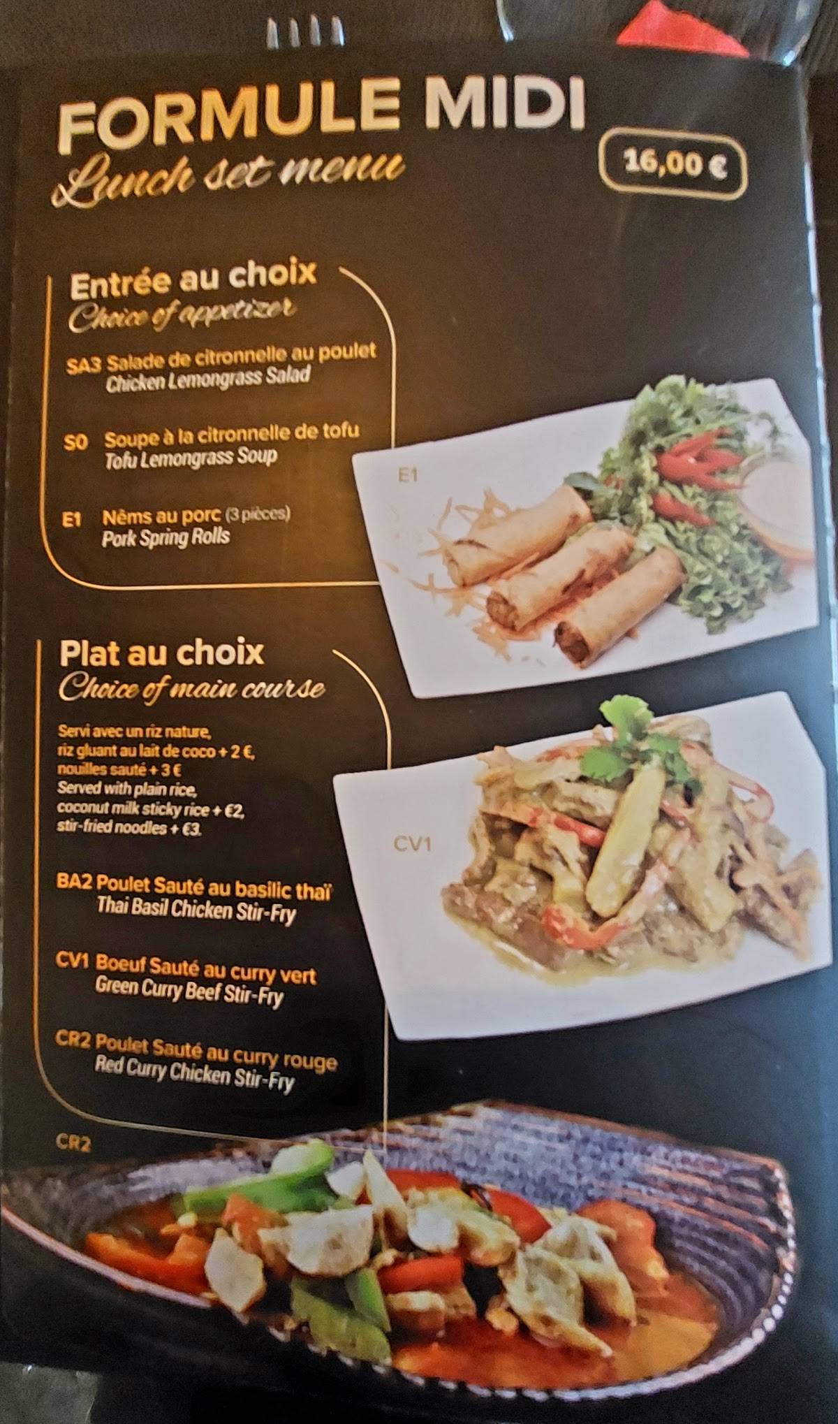 Menu de Moom Thaï