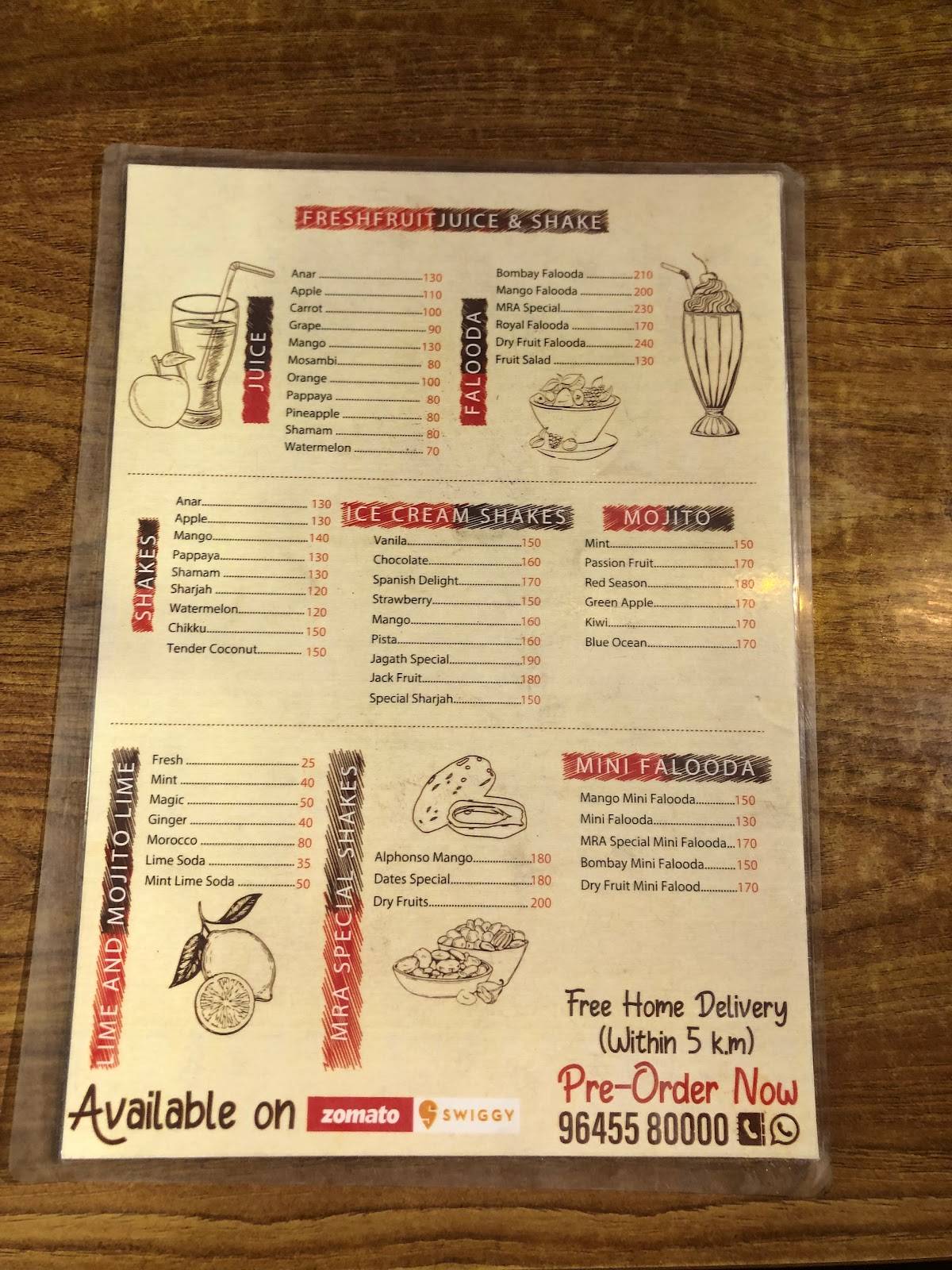 MRA Bakery & Grill menu