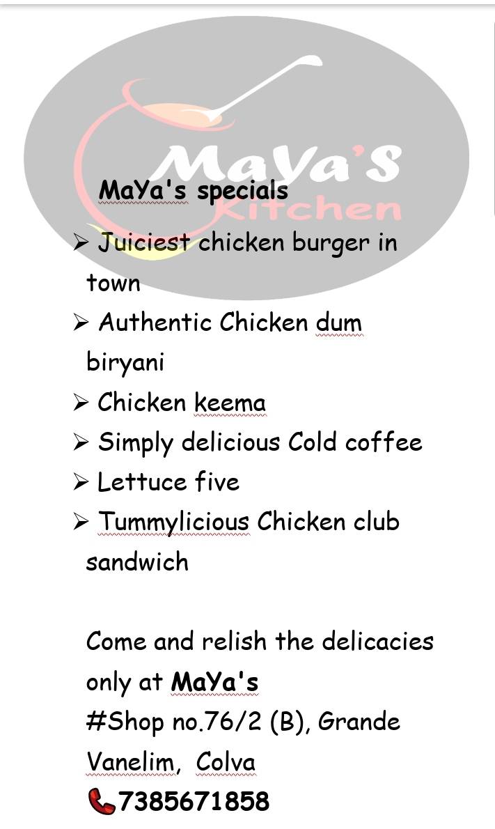 MaYa's Kitchen menu