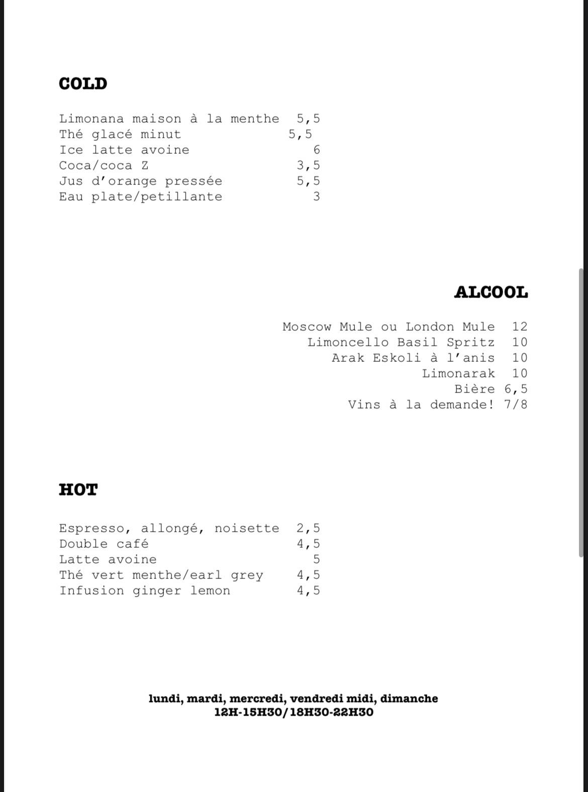 Menu de Maafim