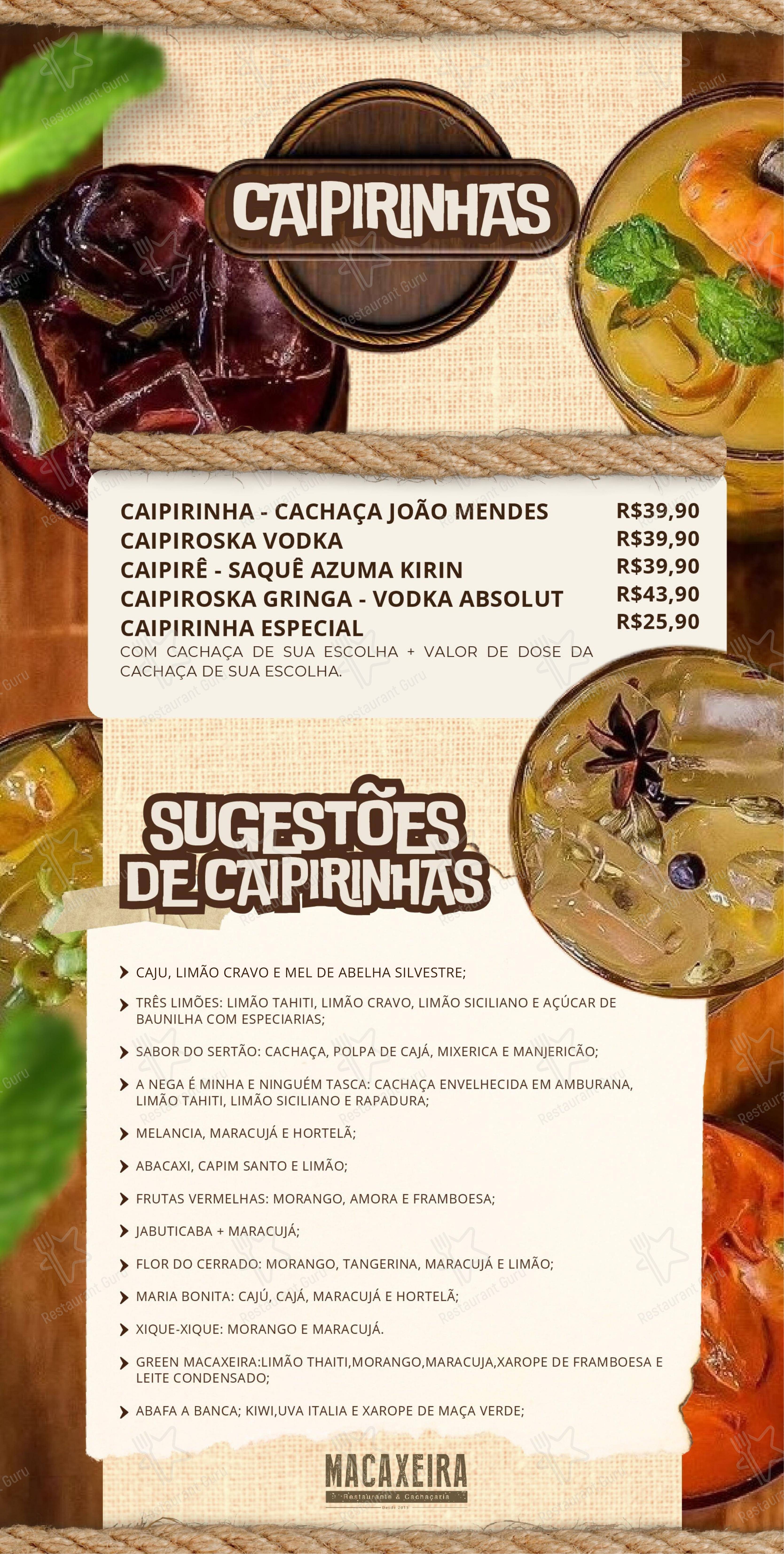 Menu bar para Macaxeira Restaurante & Cachaçaria restaurante