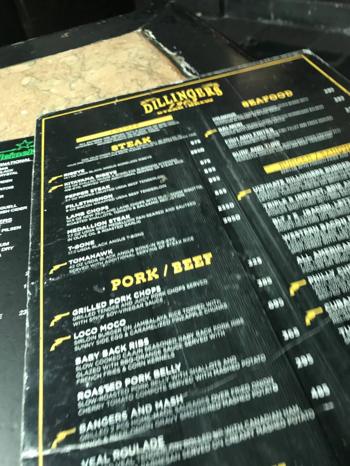 Menu at Dillingers 1903 Steak and Brew pub & bar, Makati