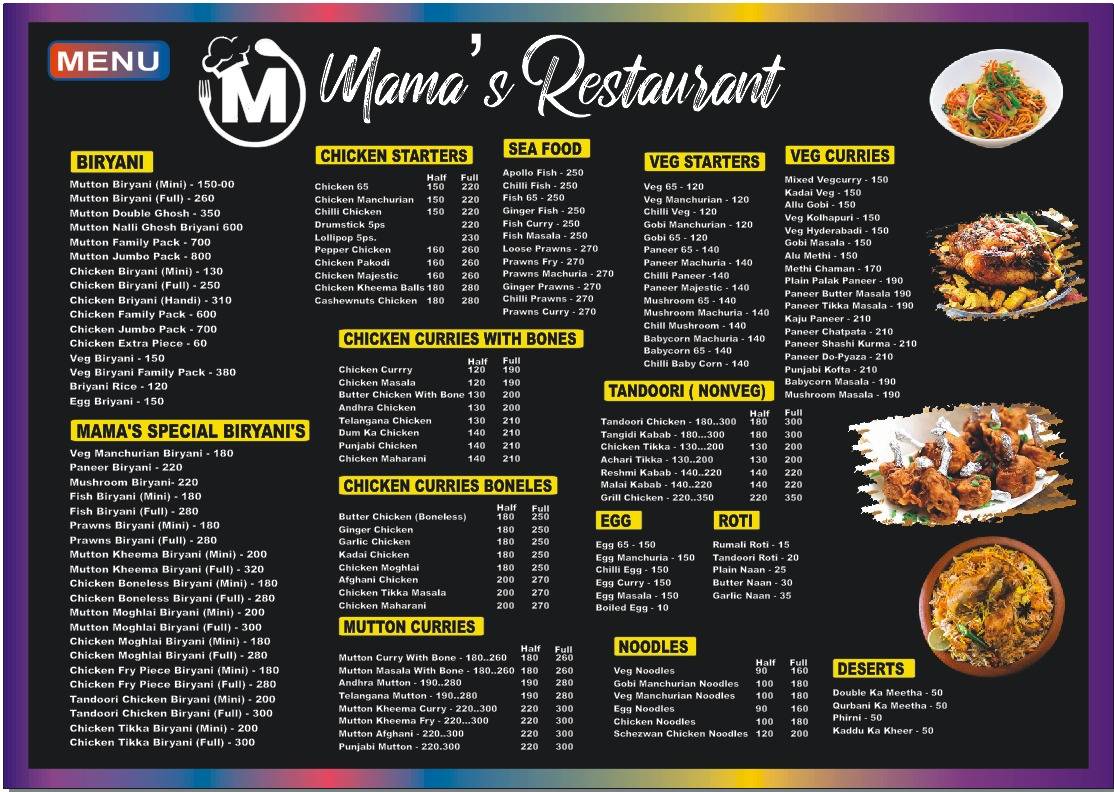 Mama's Restaurant menu