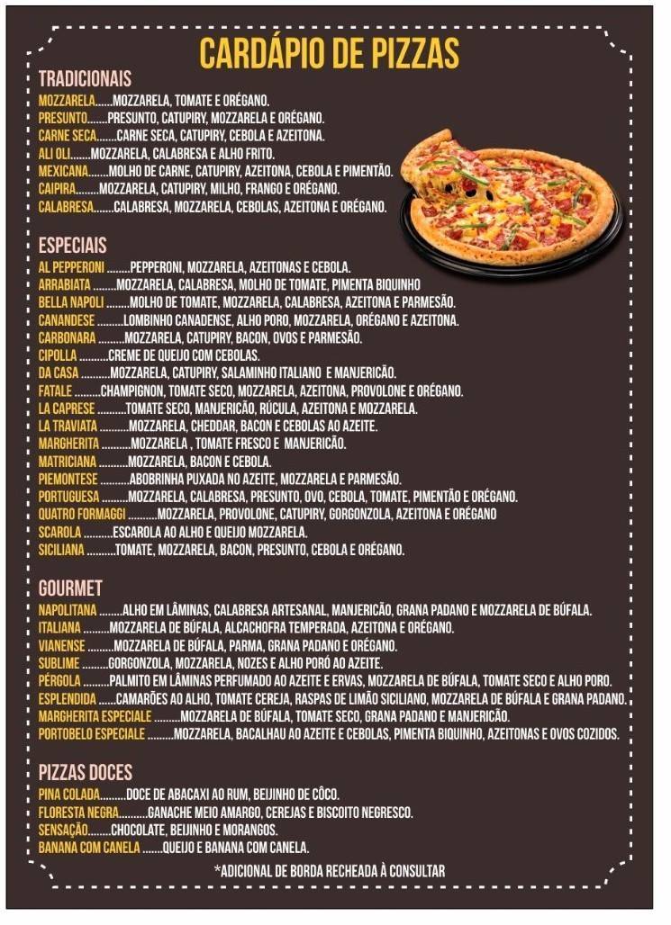 Manjericão Pizzas Rústicas cardápio