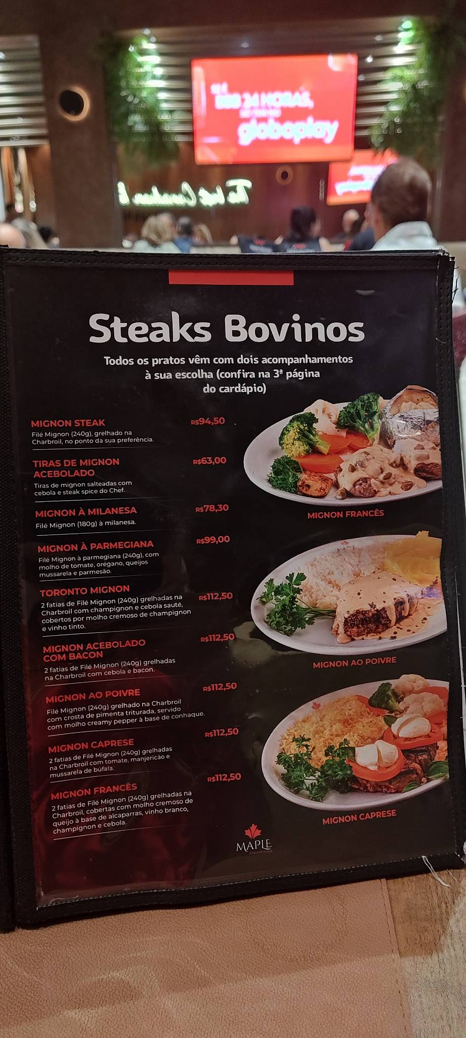 Maple Steakhouse cardápio