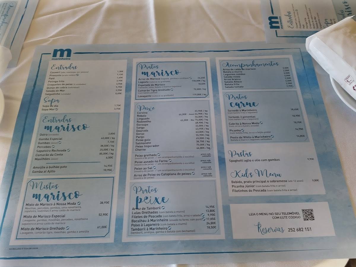 Menu Em Marinheiro Restaurante Povoa De Varzim