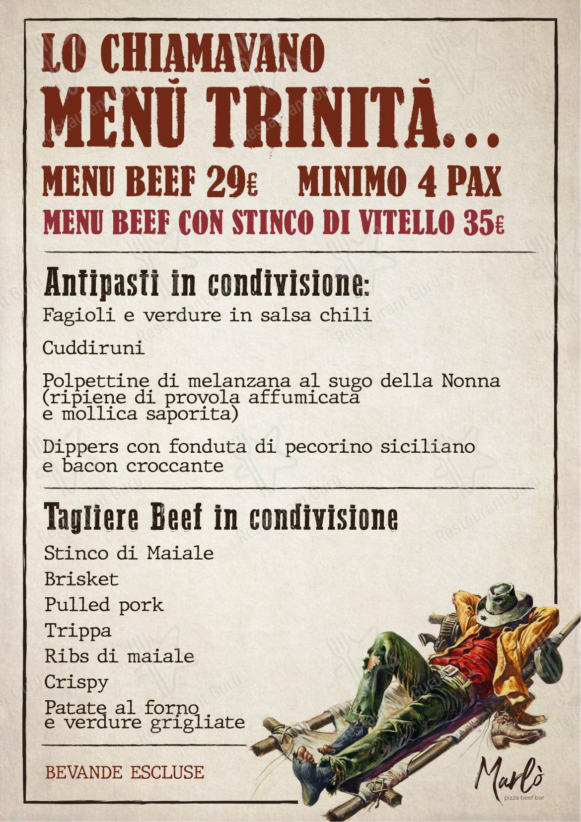 Menu bar per Marlò Beef Bar in Raffadali