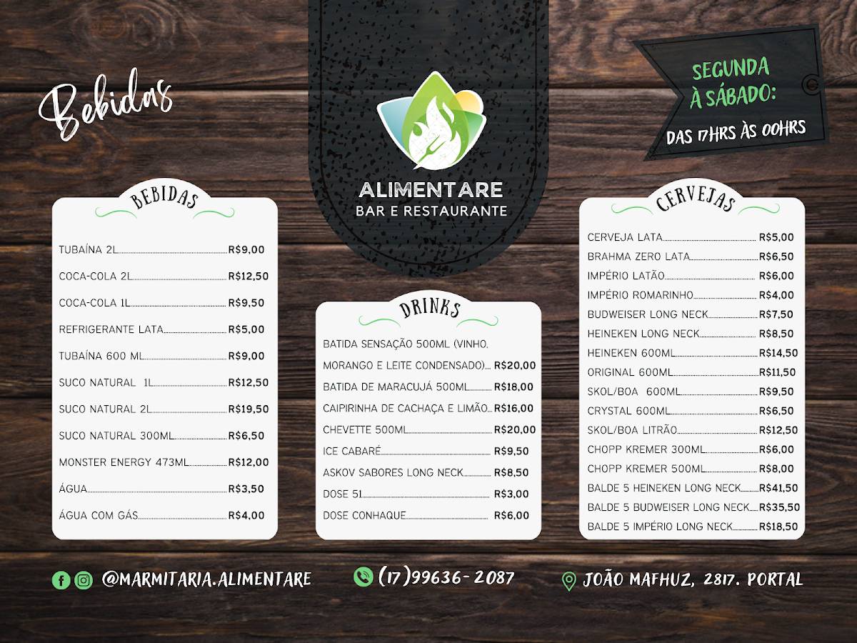 Marmitaria Alimentare Comida caseira, marmitas e espetinhos cardápio