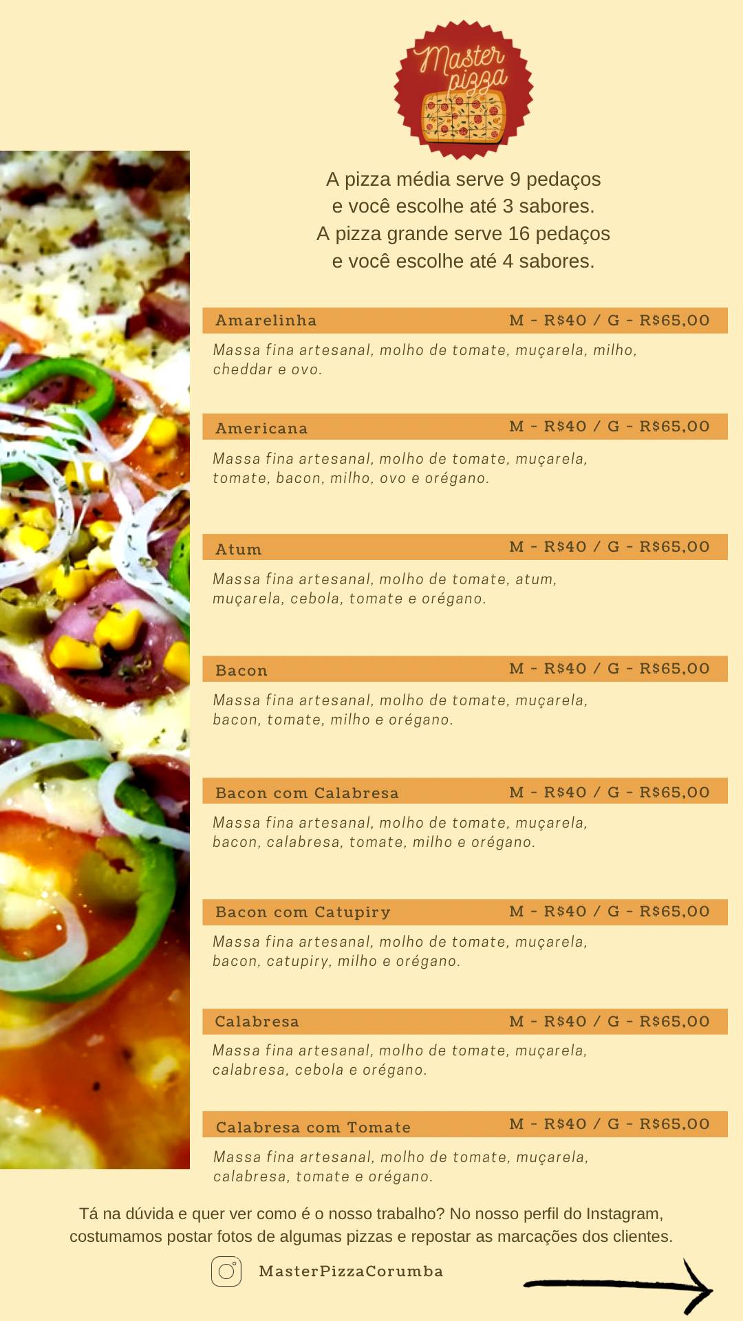MasterPizza Quadrada cardápio