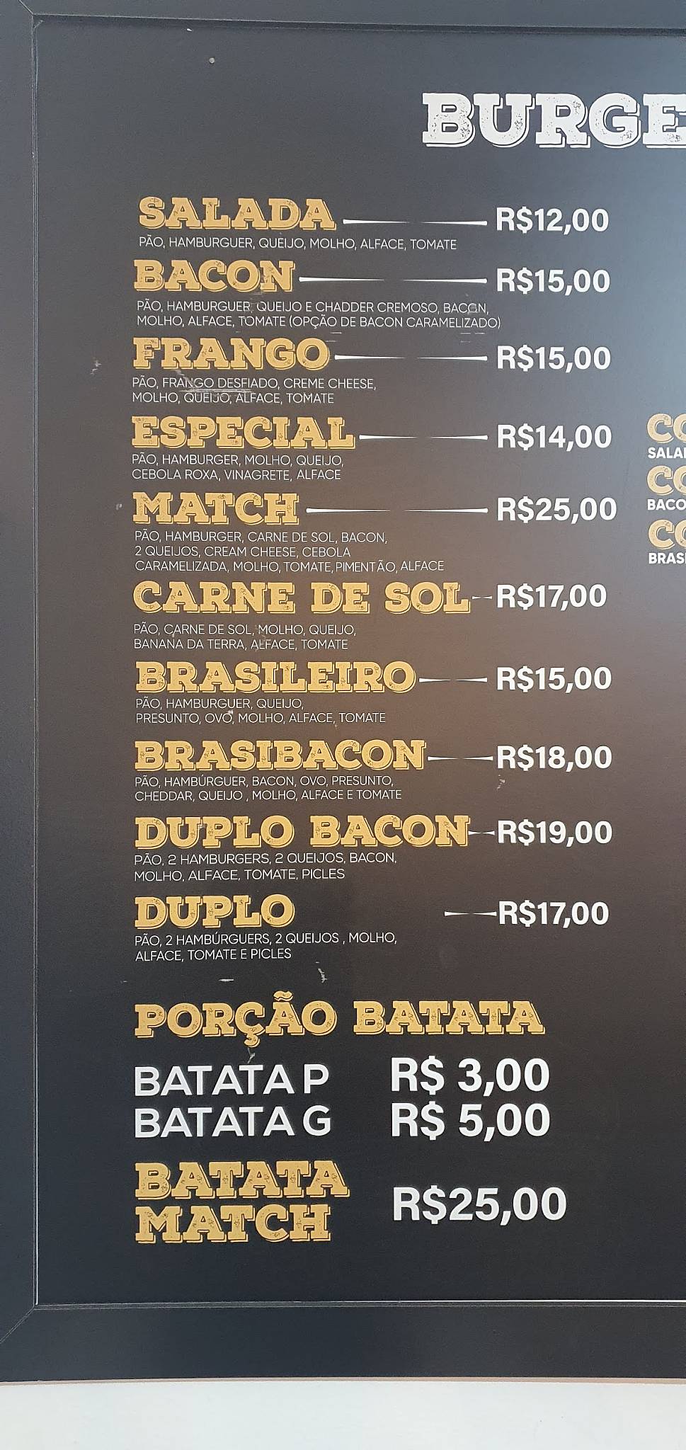Match Burger cardápio