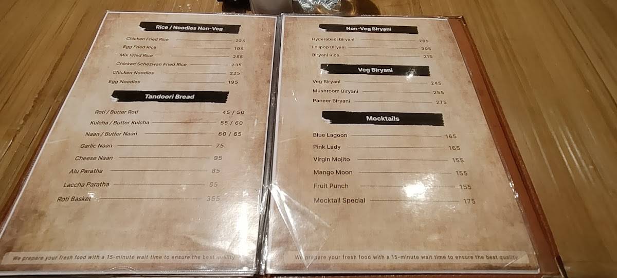 The Kantara Restaurant menu