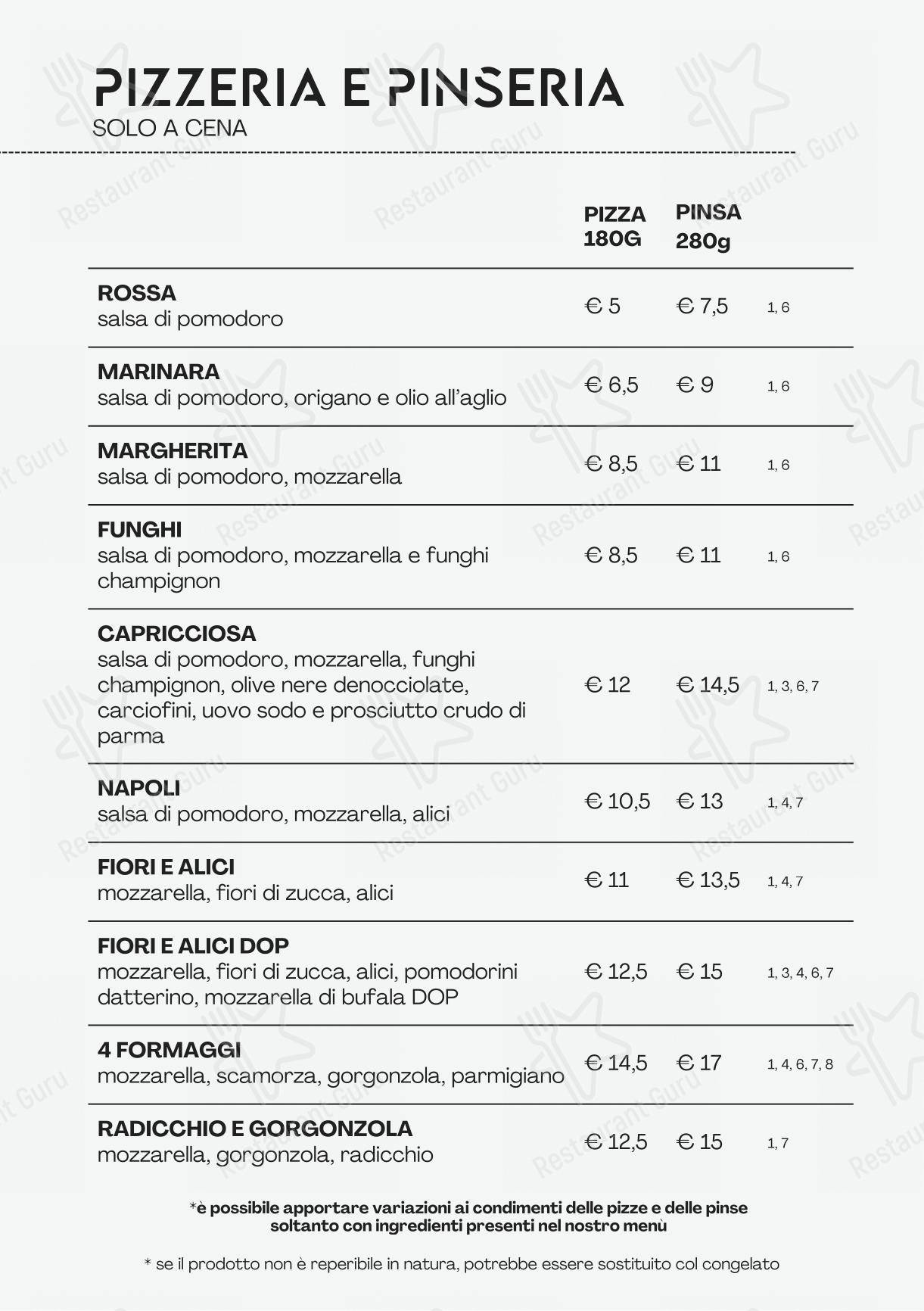 Menu bar per Osteria Urbana ristorante