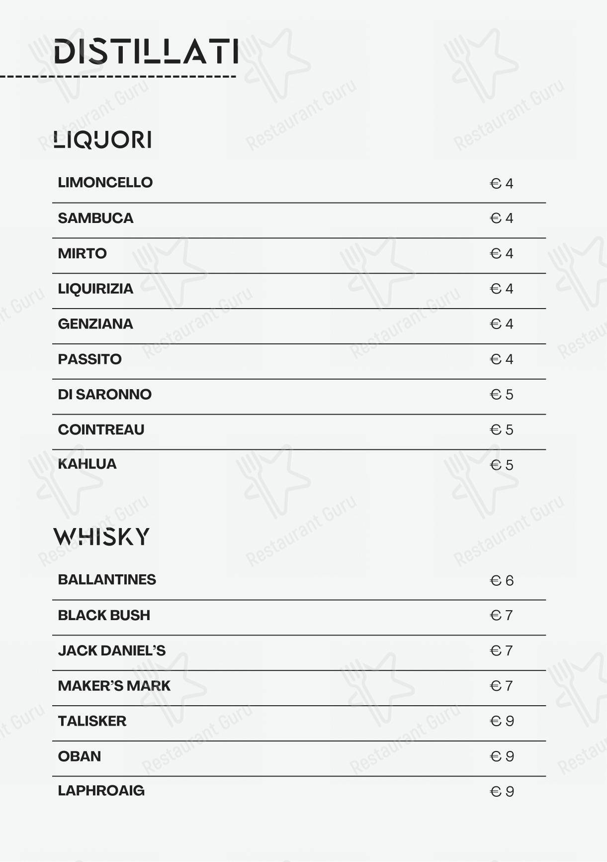 Osteria Urbana in Roma - Menu bar