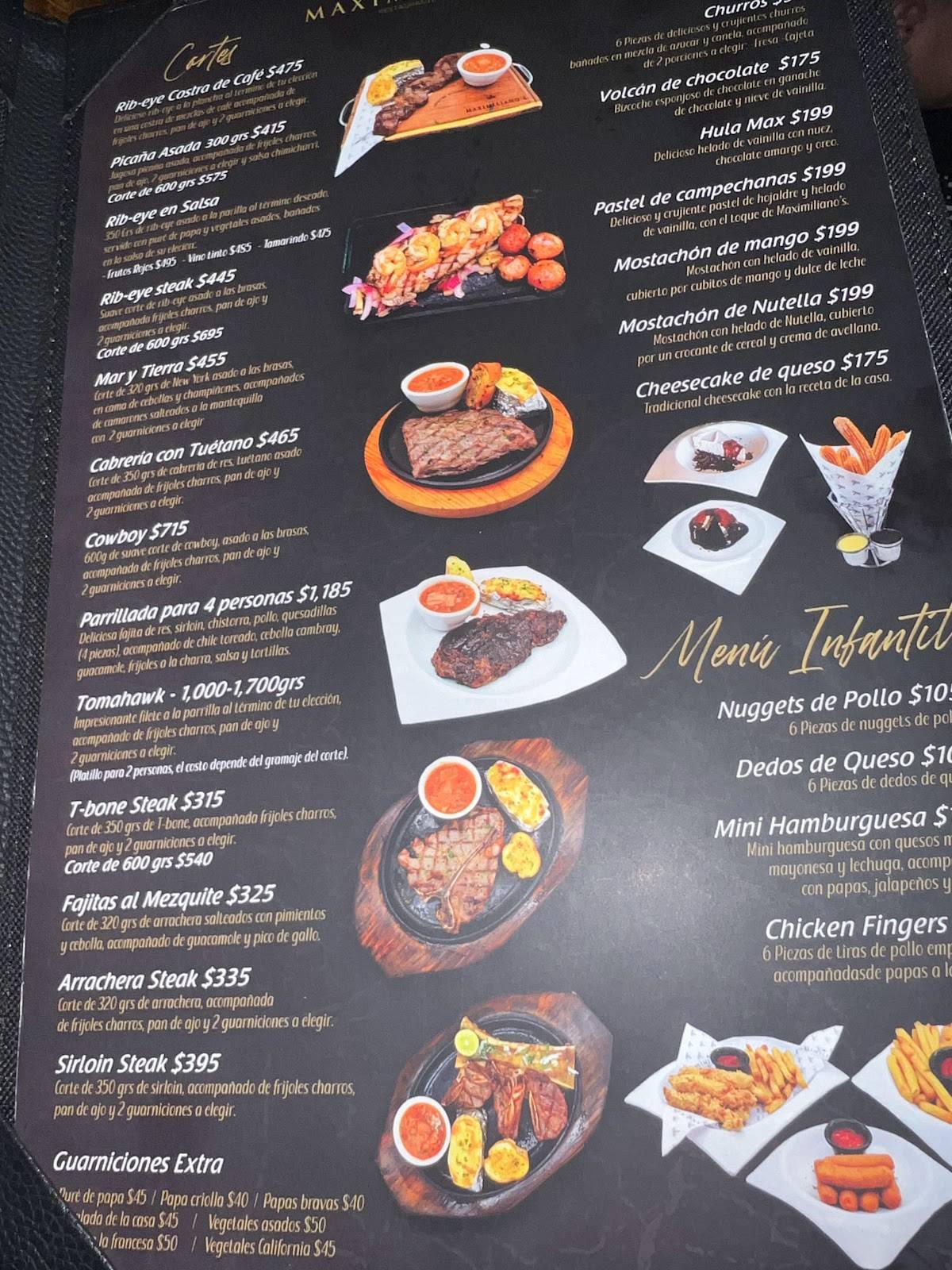Carta del restaurante Maximilianos, Reynosa