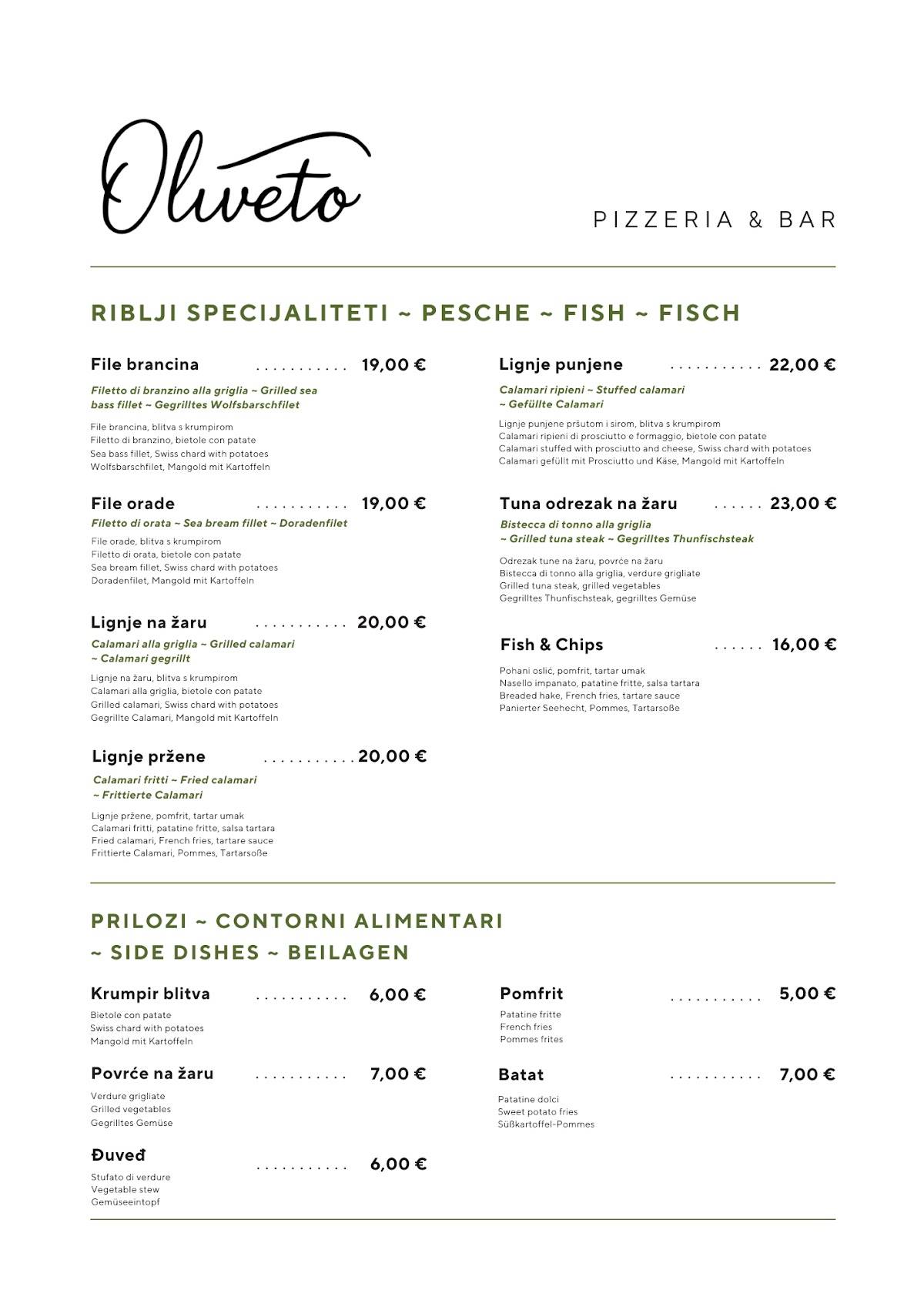 Menu di Oliveto Pizzeria & Bar 