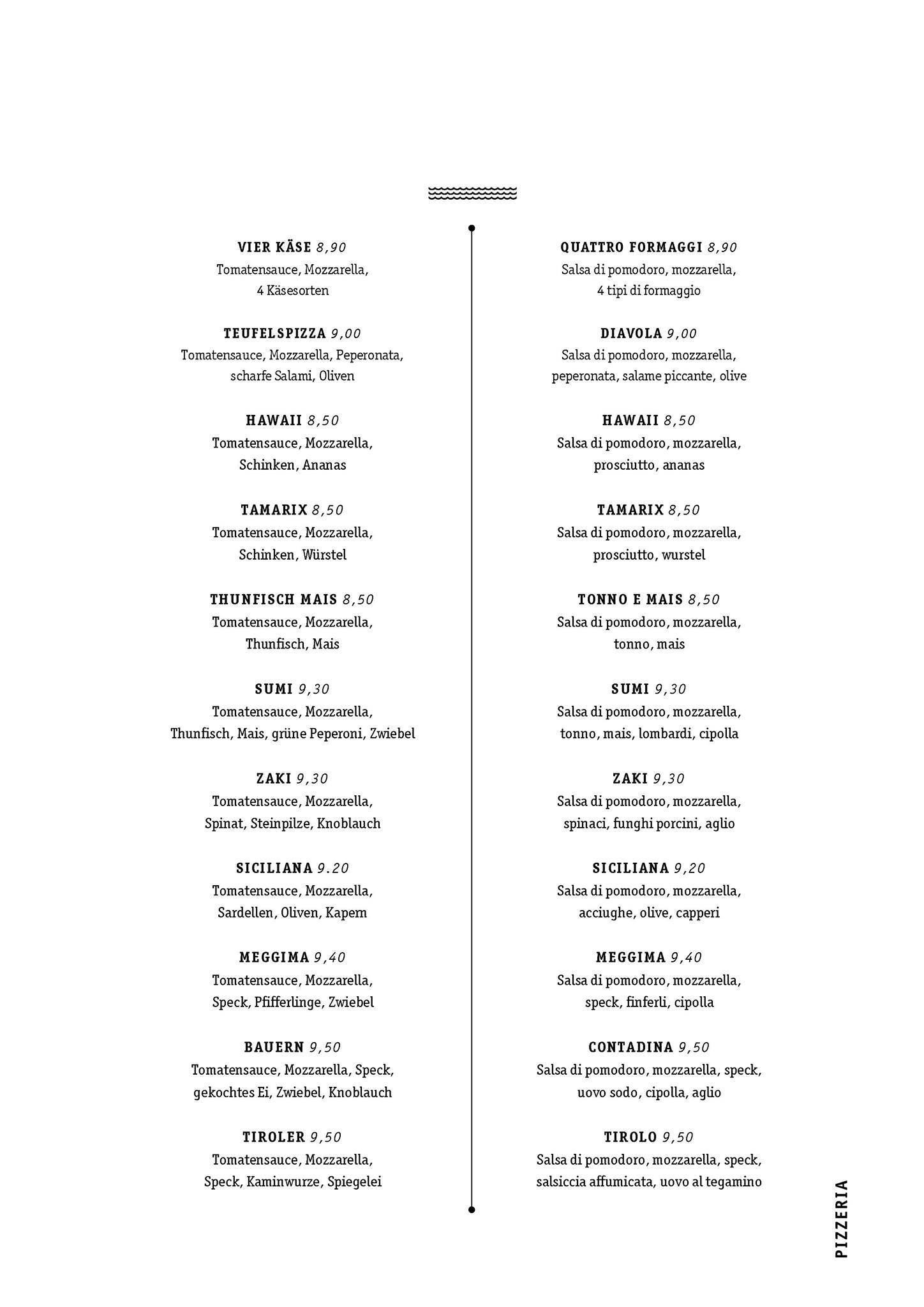 Menu di Pizzeria Meggima am See 