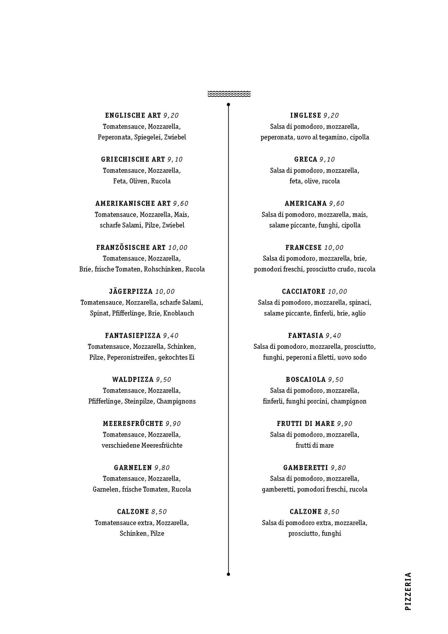 Menu di Pizzeria Meggima am See 