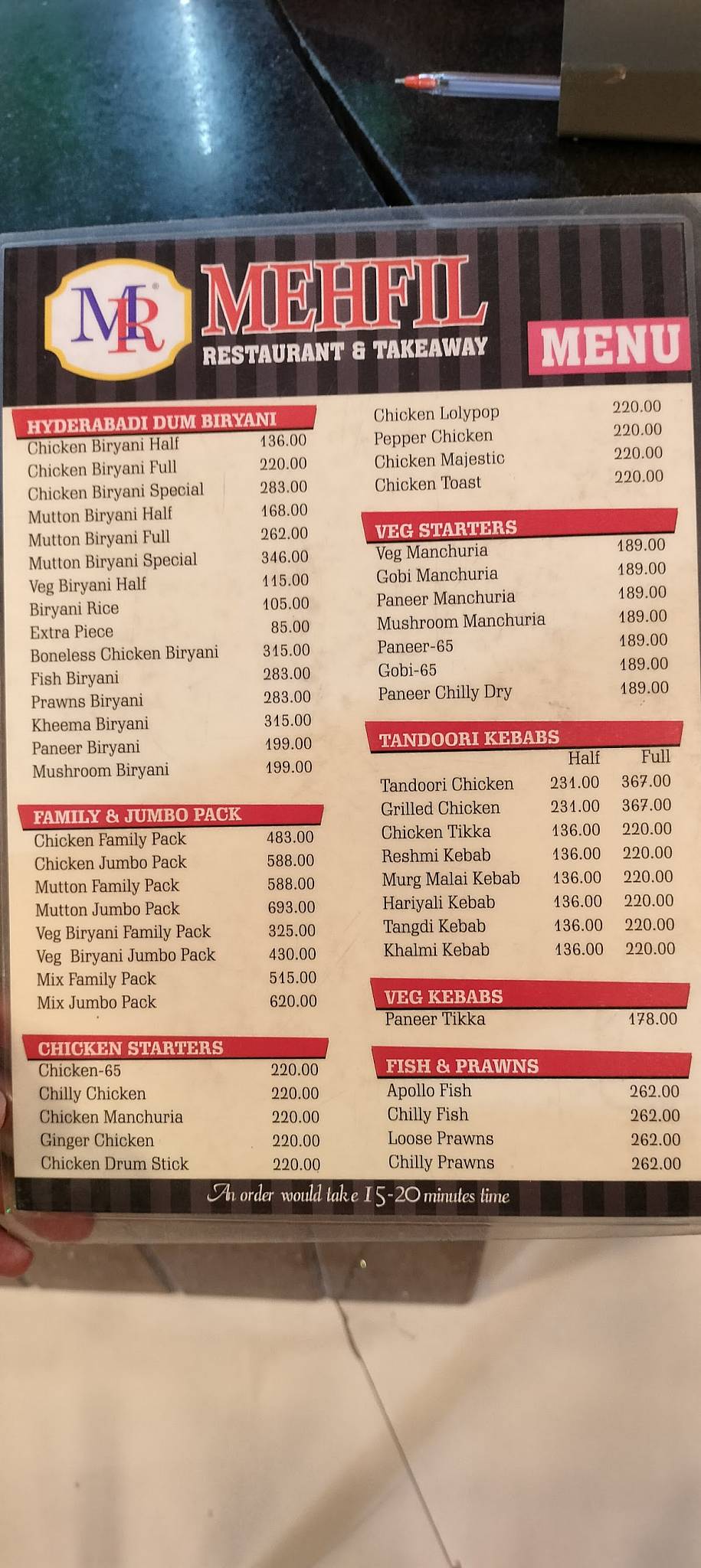 Mehfil Restaurant menu