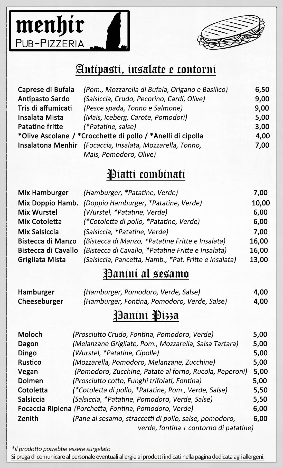 Menu di Menhir Pub Pizzeria 