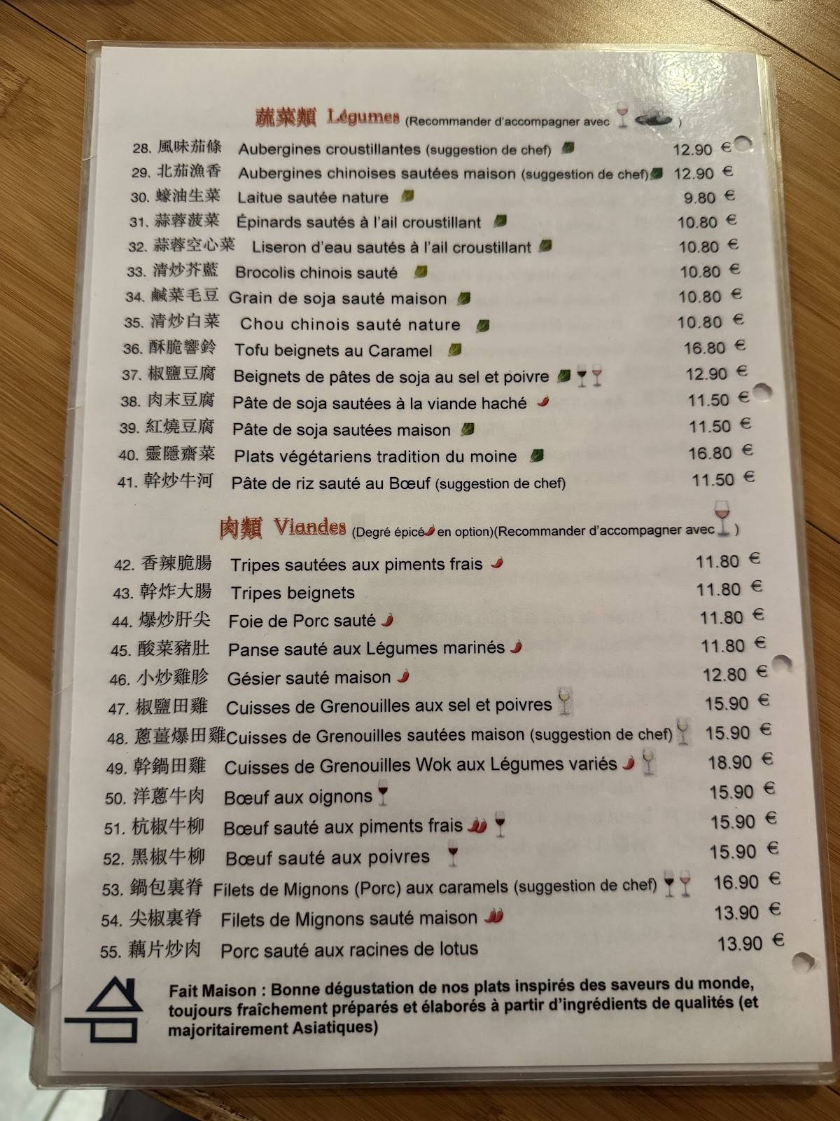 Menu de Mer de Chine