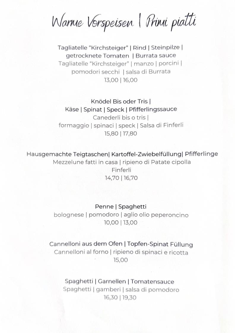 Menu di Ristorante Pizzeria Kirchsteiger 