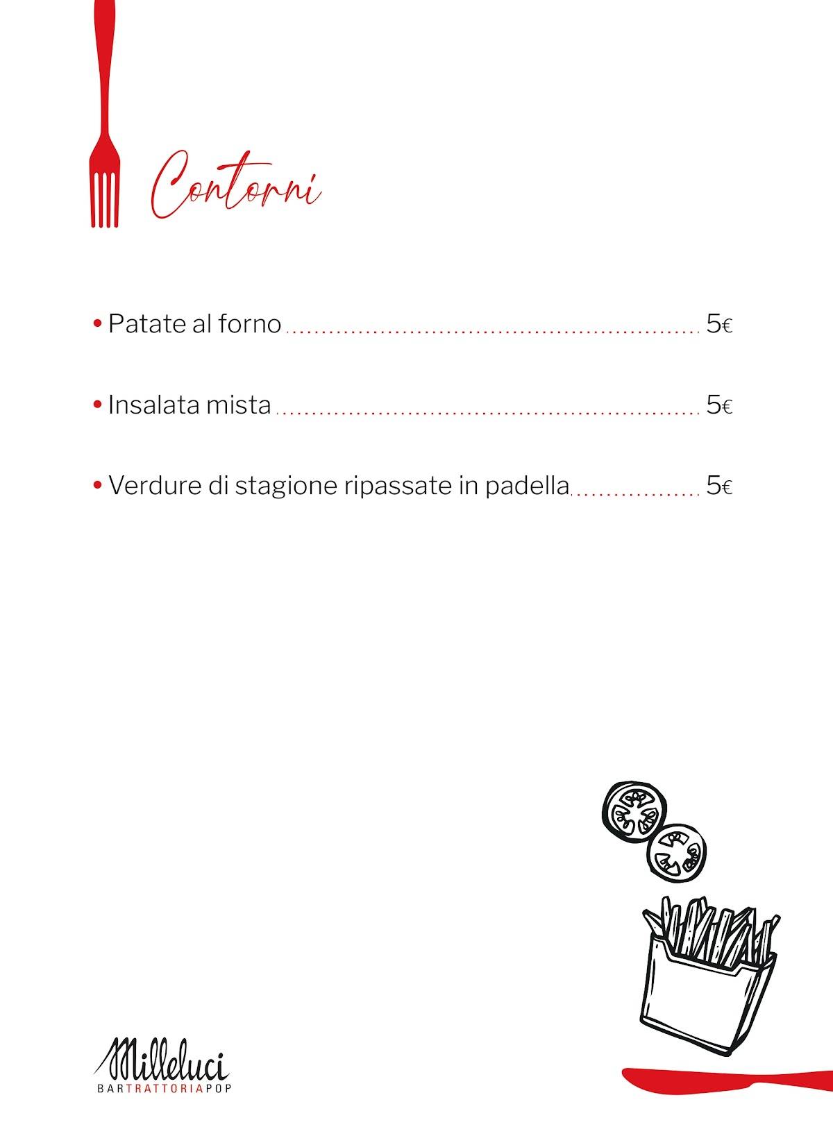Menu di Milleluci Trattoria Pop 