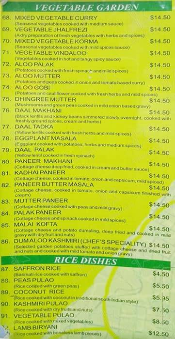 Mint Leaf Indian Restaurant menu