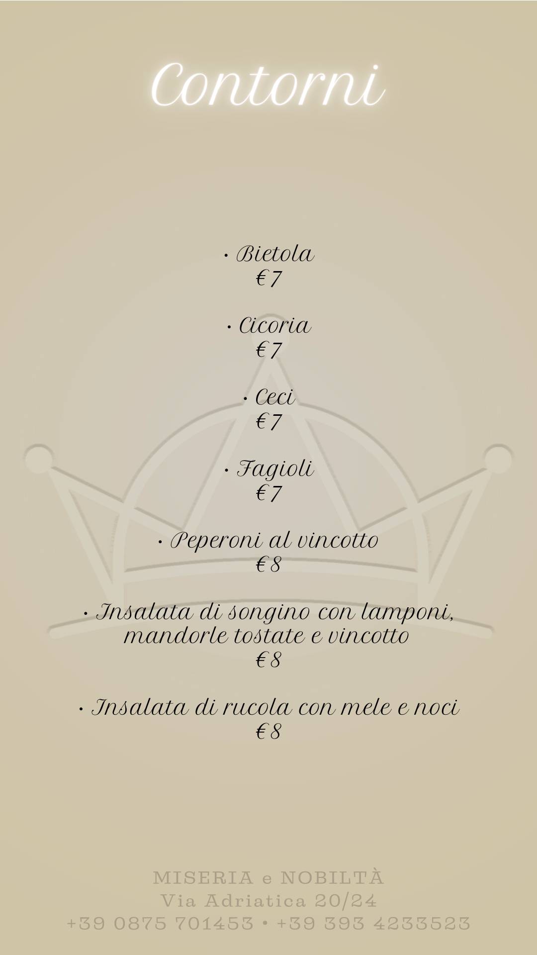 Menu di Miseria e Nobiltà 