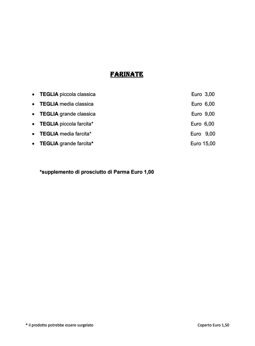 Menu di Pizzeria Del Ponte 