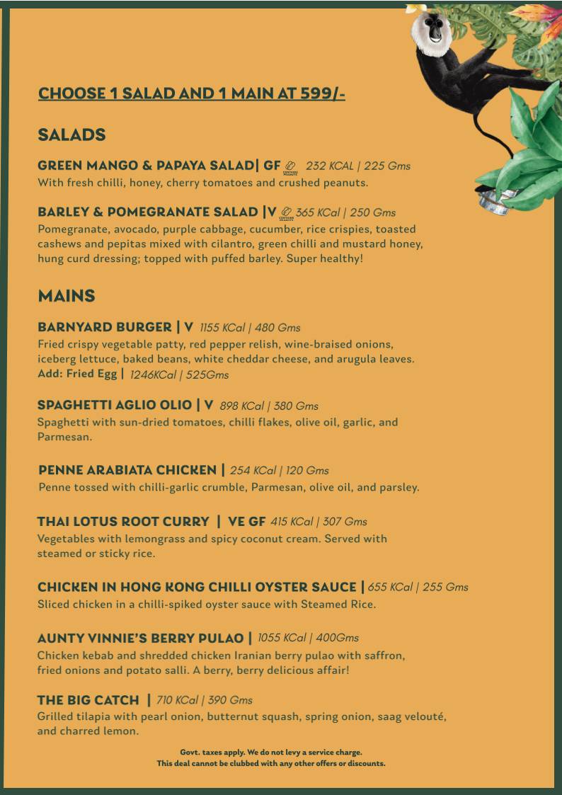 Monkey Bar menu